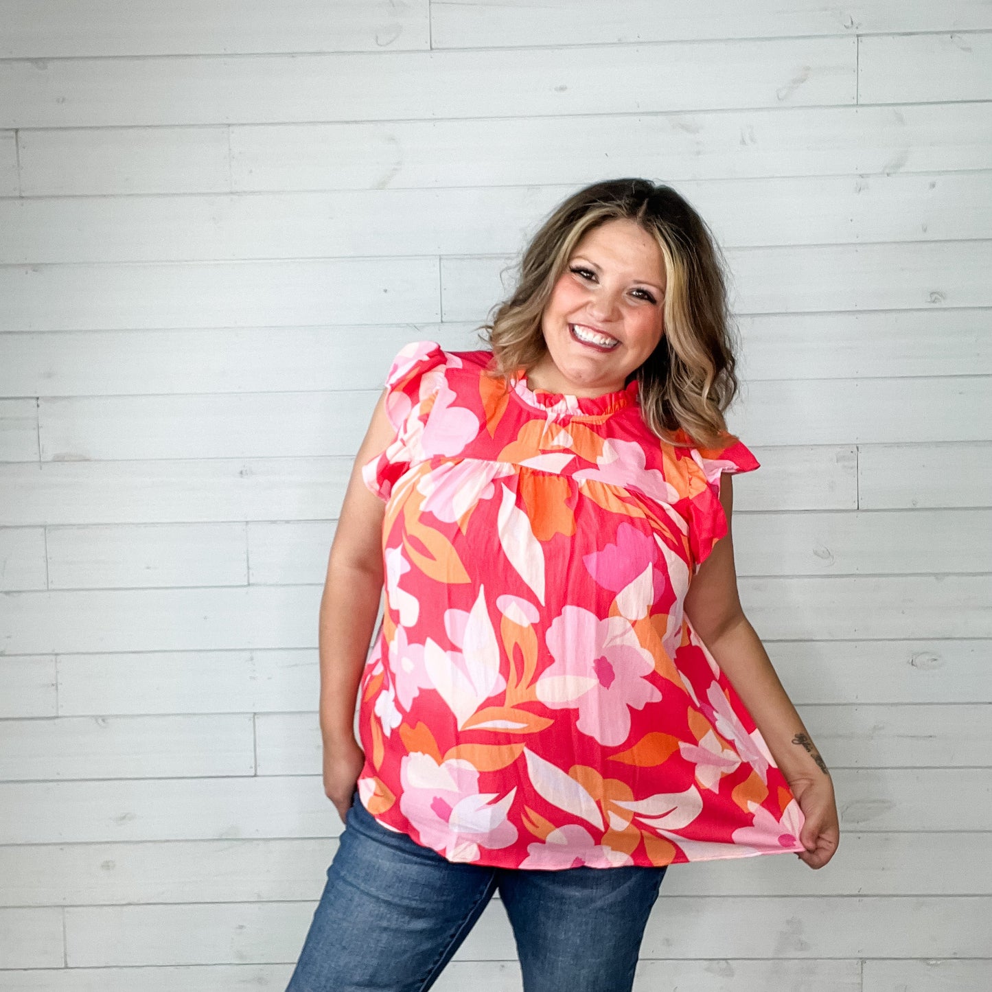 "Lilo" Floral Ruffle Collar and Cap Sleeve