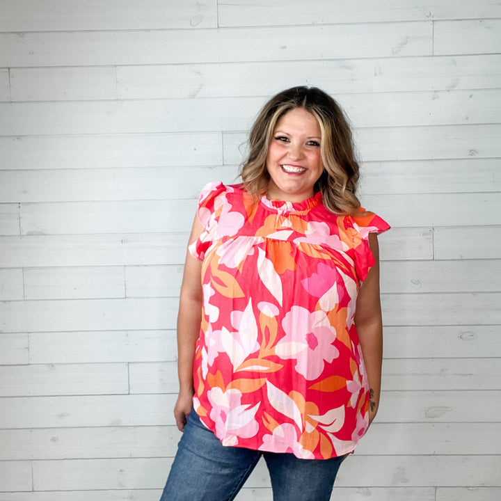 "Lilo" Floral Ruffle Collar and Cap Sleeve