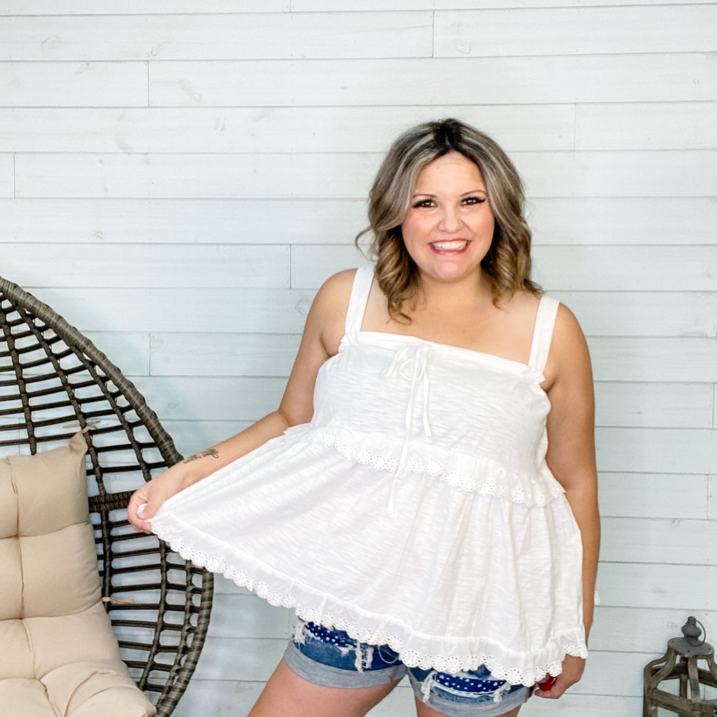 "Lindsey" Eyelet Accent Tank Top