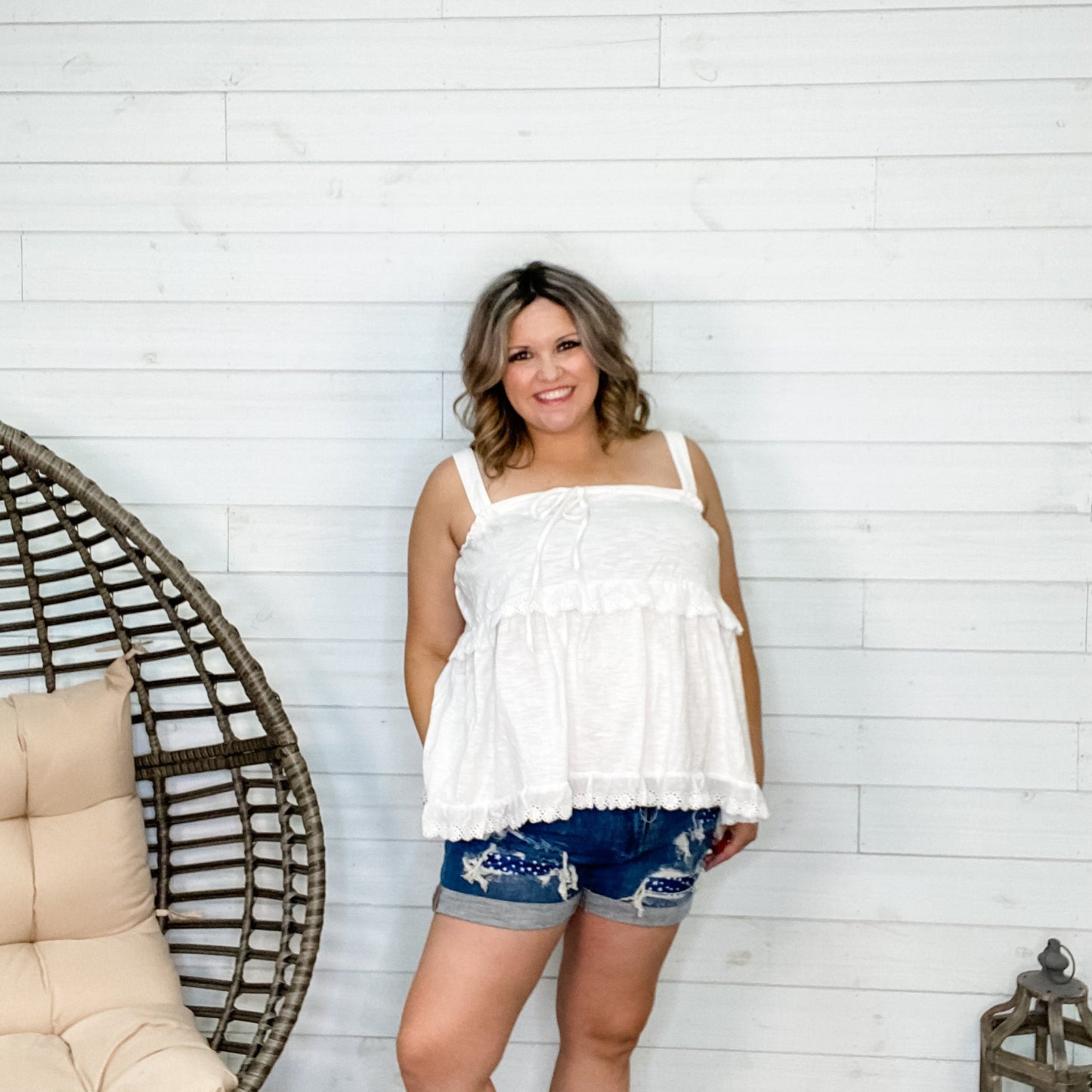 "Lindsey" Eyelet Accent Tank Top