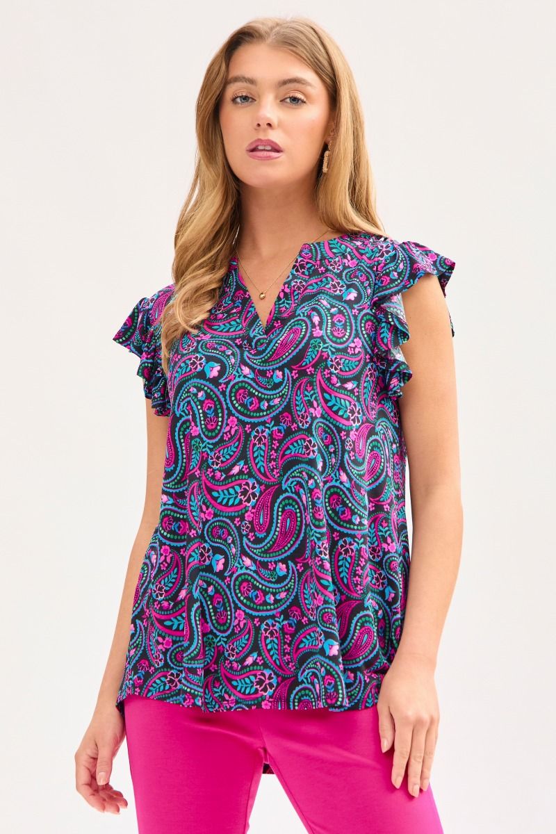 "Pittman" Flutter Sleeve Split Neck