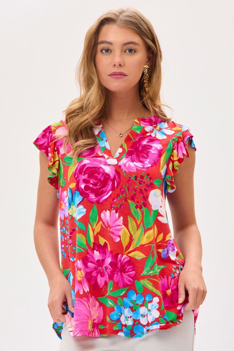 "Irondale" Flutter Sleeve Split Neck