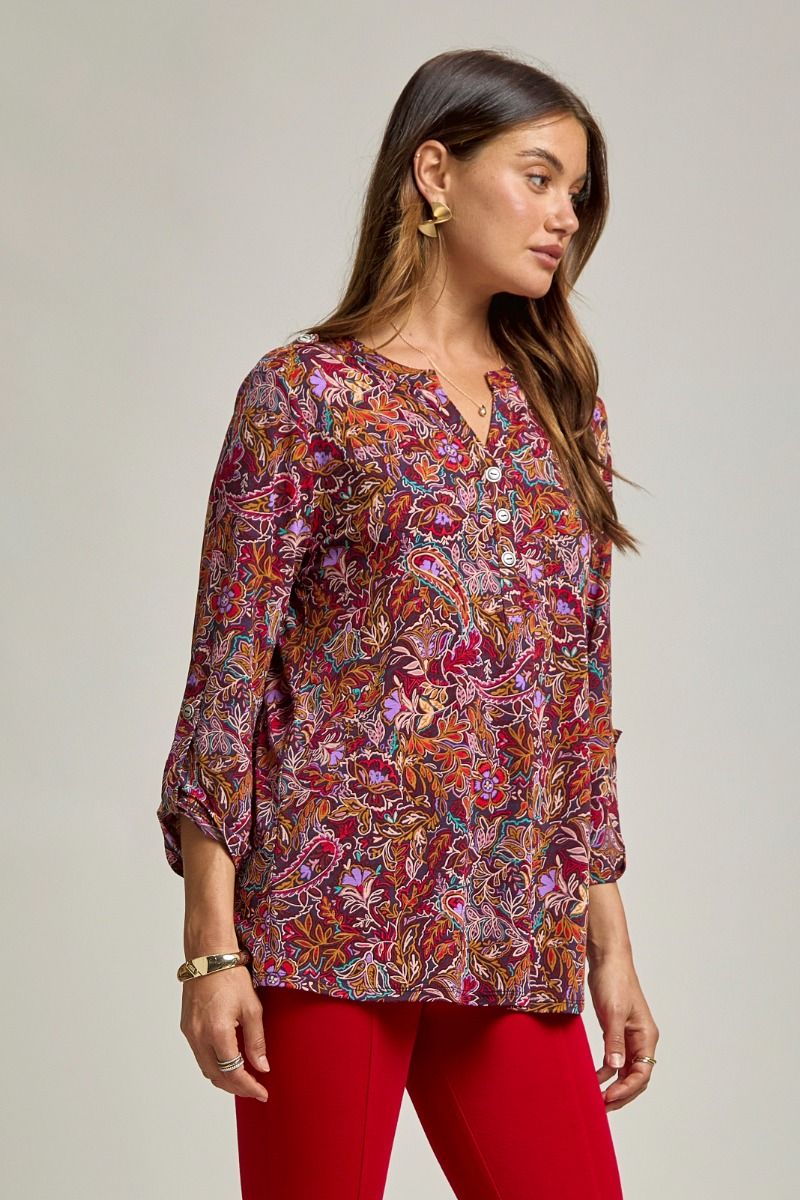 "Square" 3/4 Sleeve Button Front Lizzy Luxe