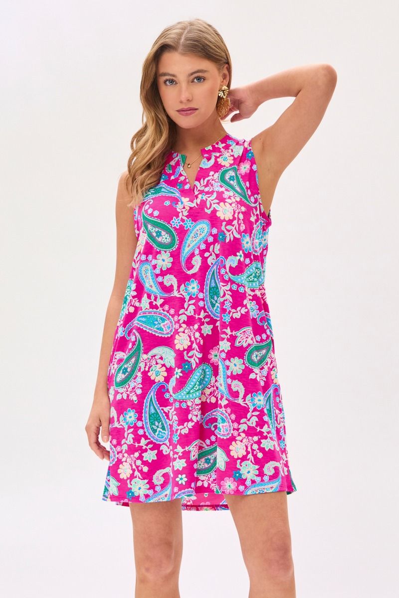 "Struthers" Sleeveless Split Neck Dress with Pockets