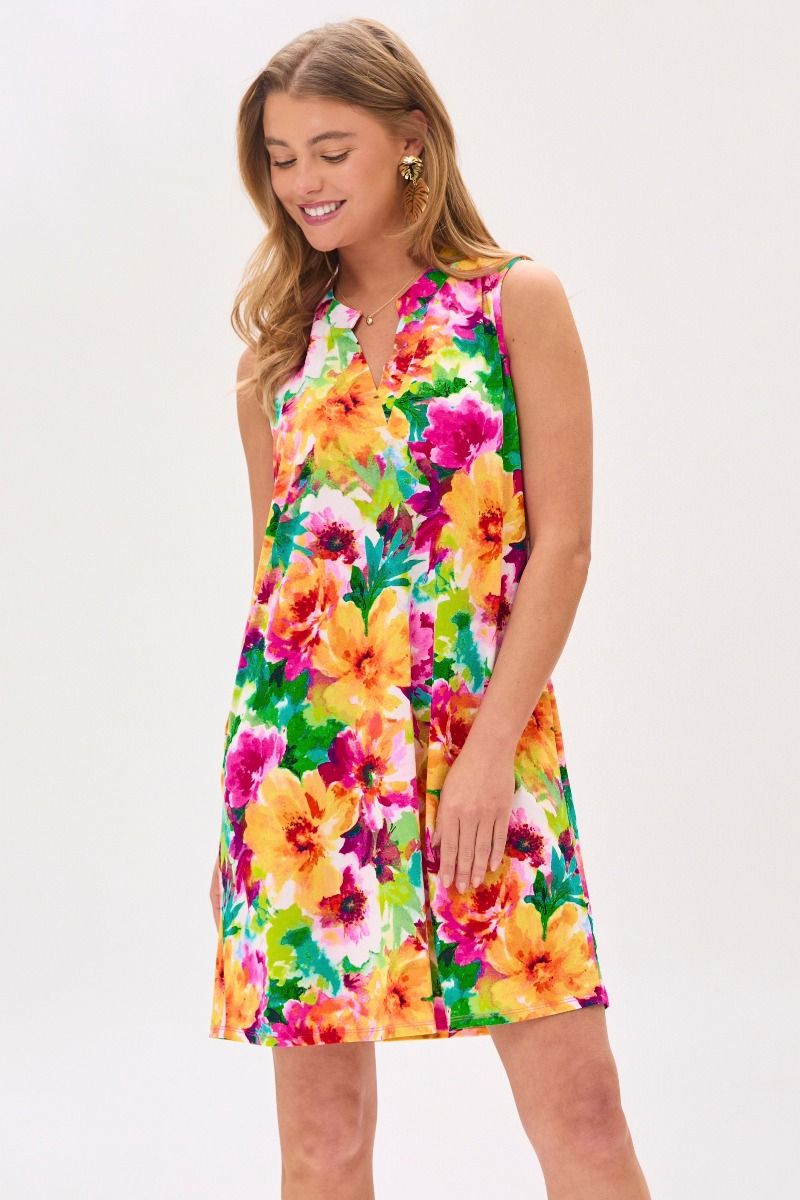 "Rushville" Sleeveless Split Neck Dress with Pockets