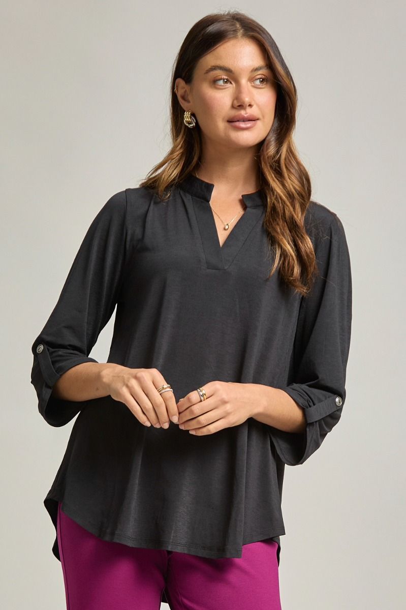 Dear Scarlett "Bold Choice" 3/4 Sleeve Split Neck (Black)