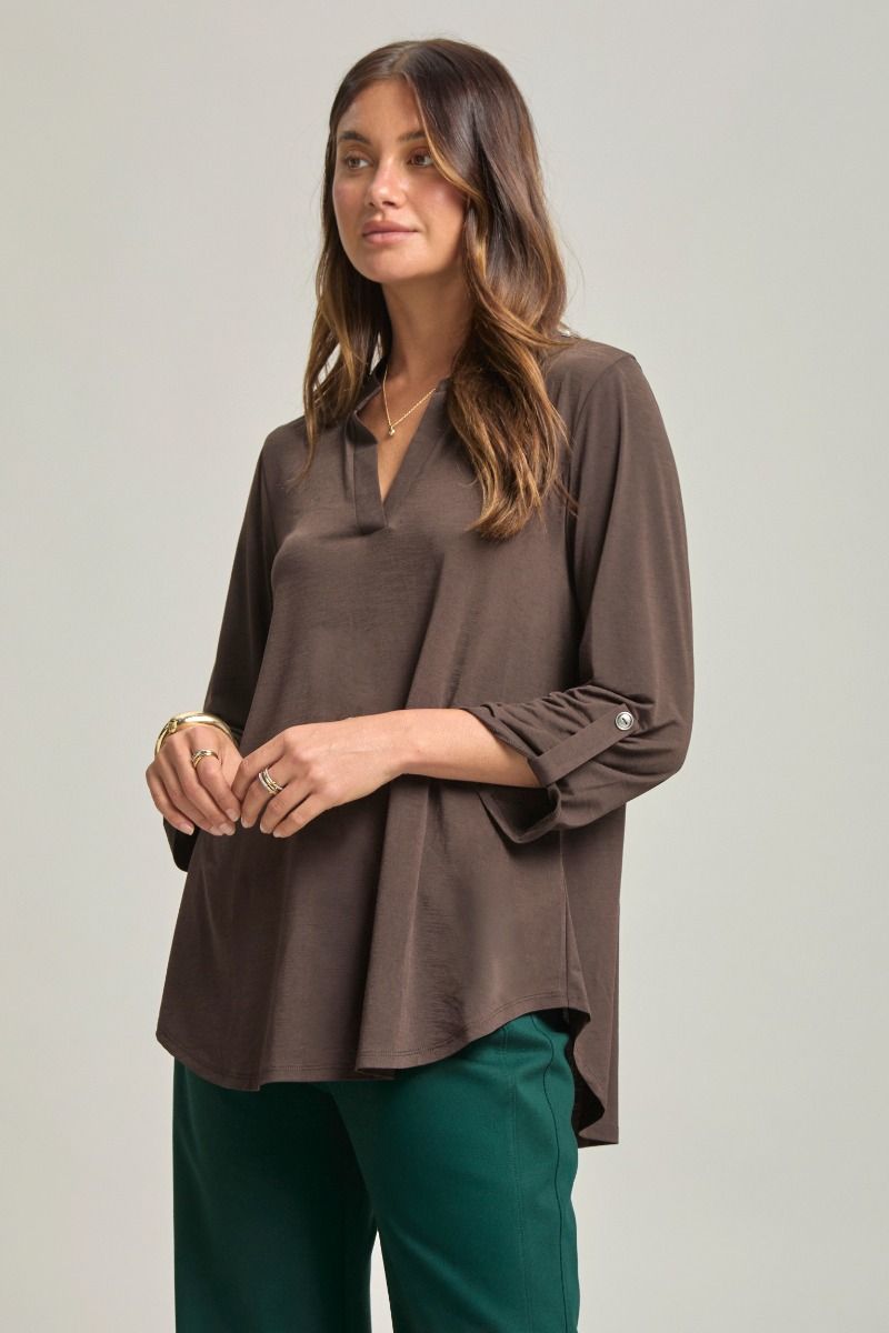 Dear Scarlett "Bold Choice" 3/4 Sleeve Split Neck (Chocolate)