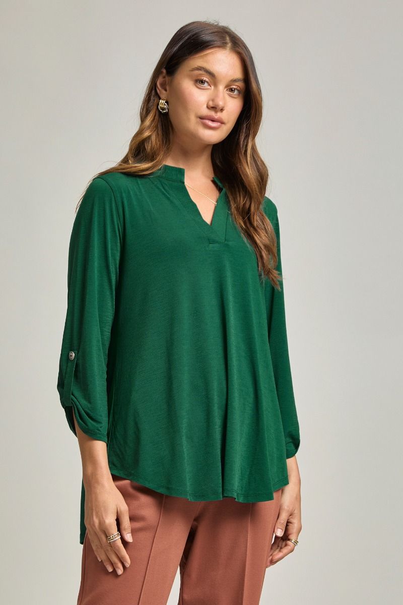 Dear Scarlett "Bold Choice" 3/4 Sleeve Split Neck (Jewel Green)