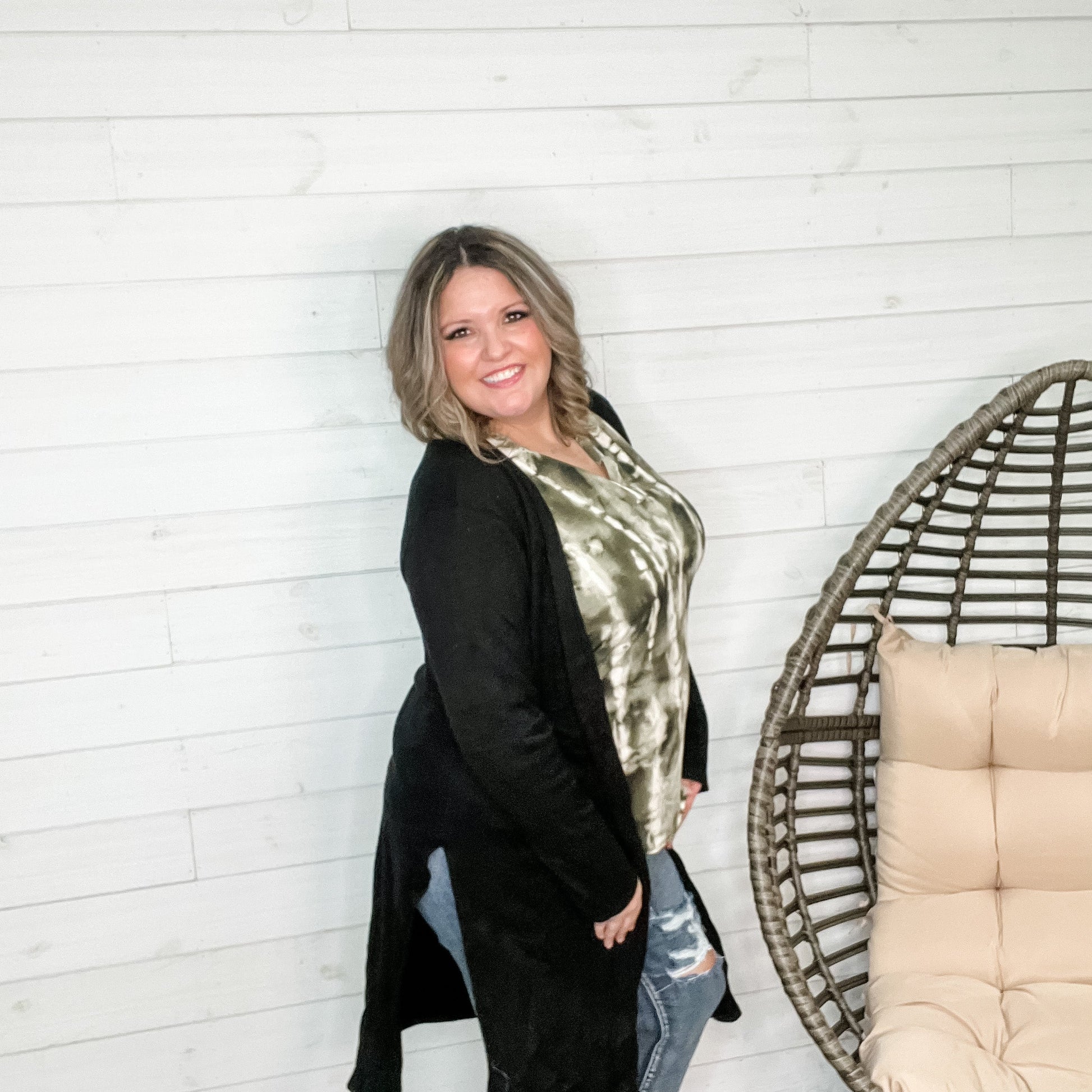 Long Sleeve Calf Length Cardigan (Black)