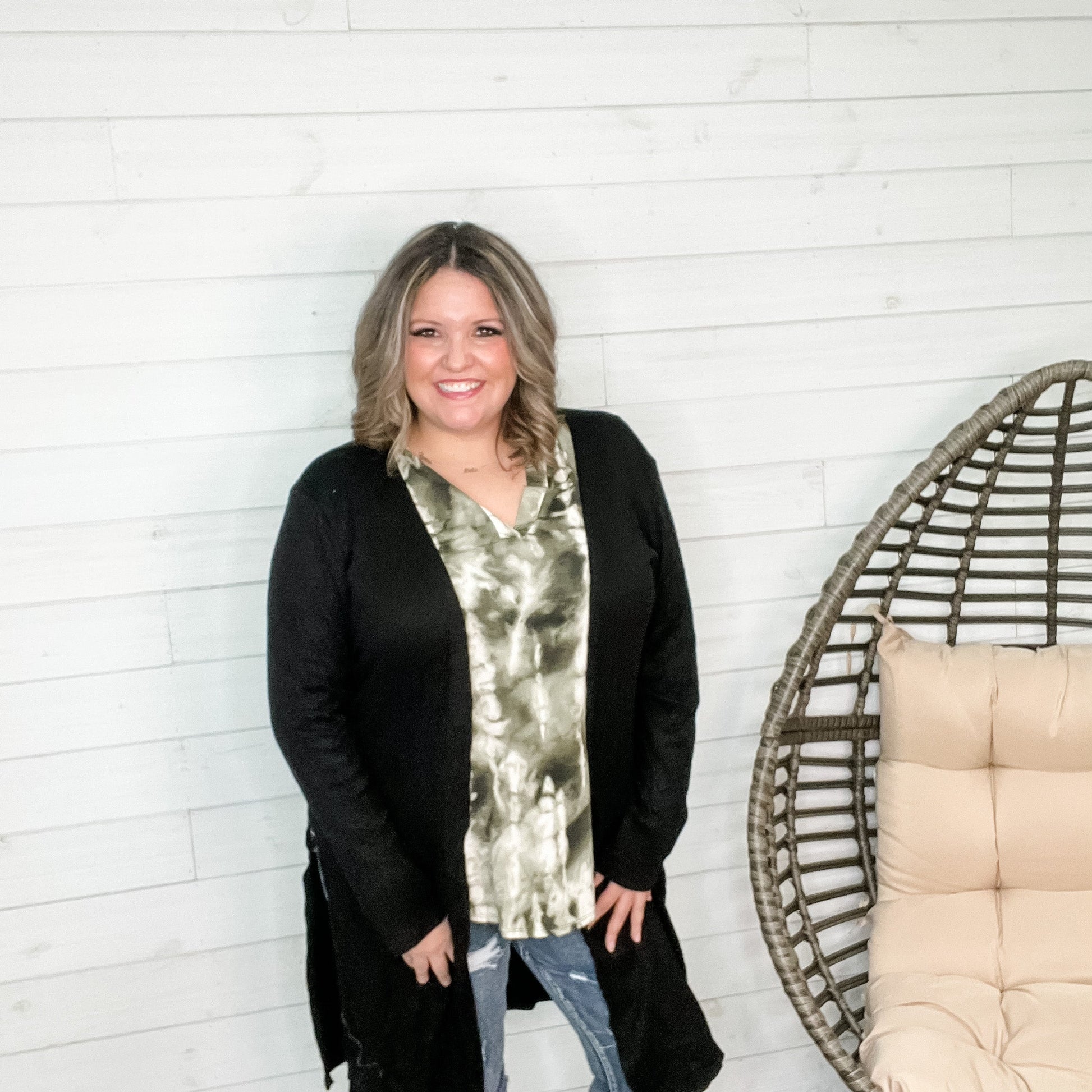 Long Sleeve Calf Length Cardigan (Black)