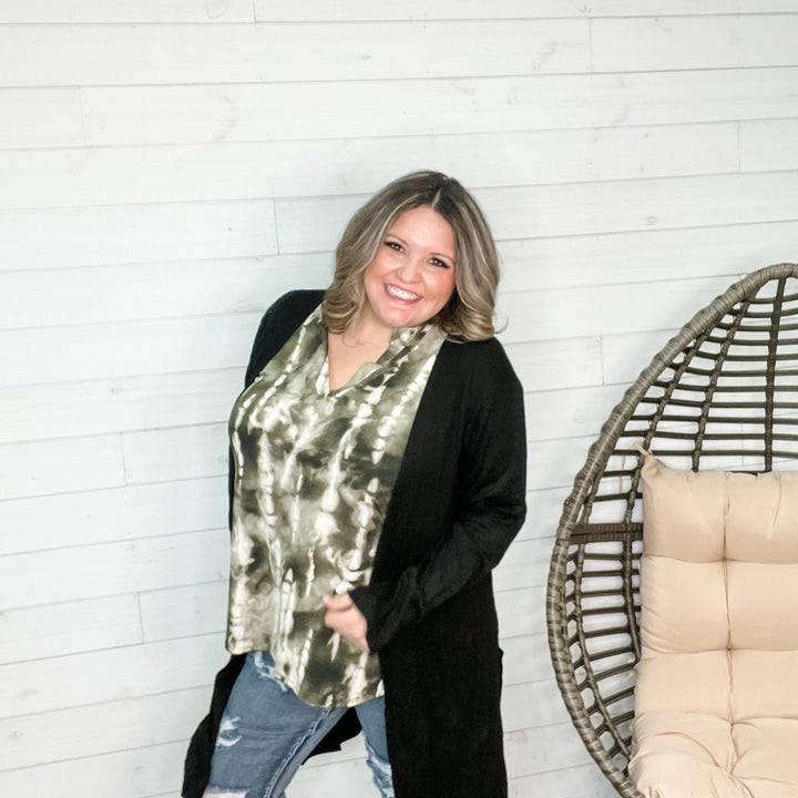 Long Sleeve Calf Length Cardigan (Black)