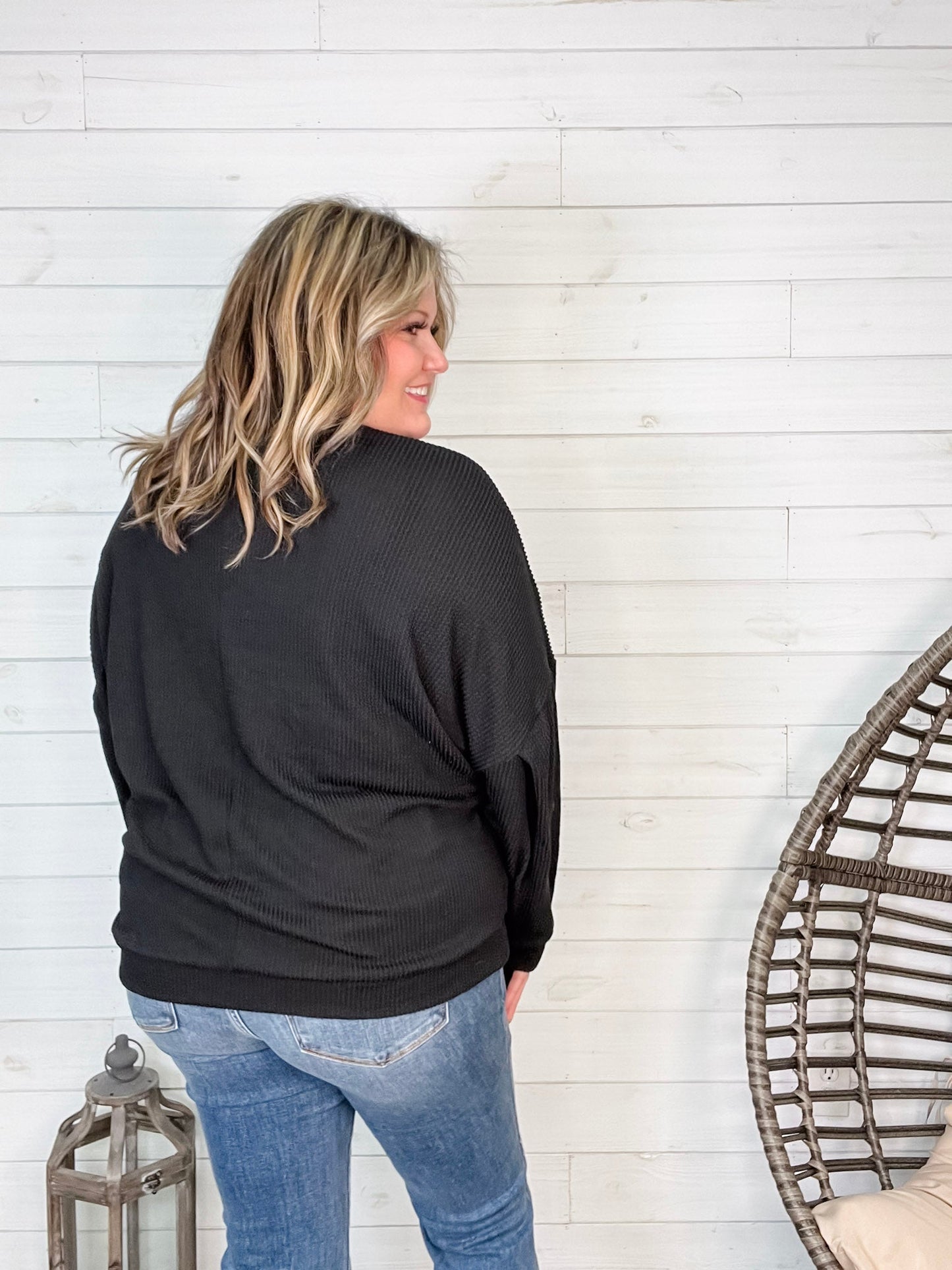 "Looks Like It" Oversized Corded Long Sleeve Pullover-Lola Monroe Boutique