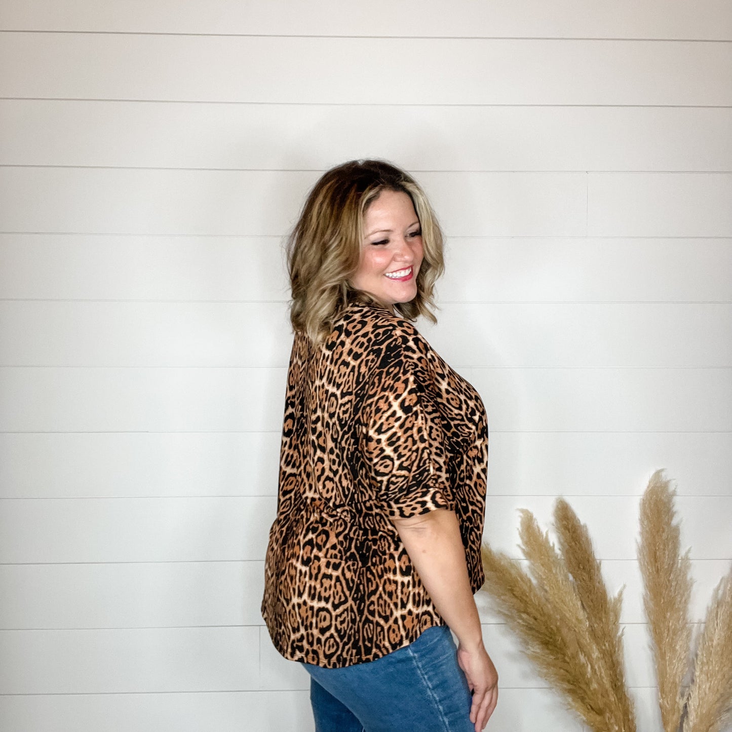 "Lynx" Animal Print Cuffed Short Sleeve