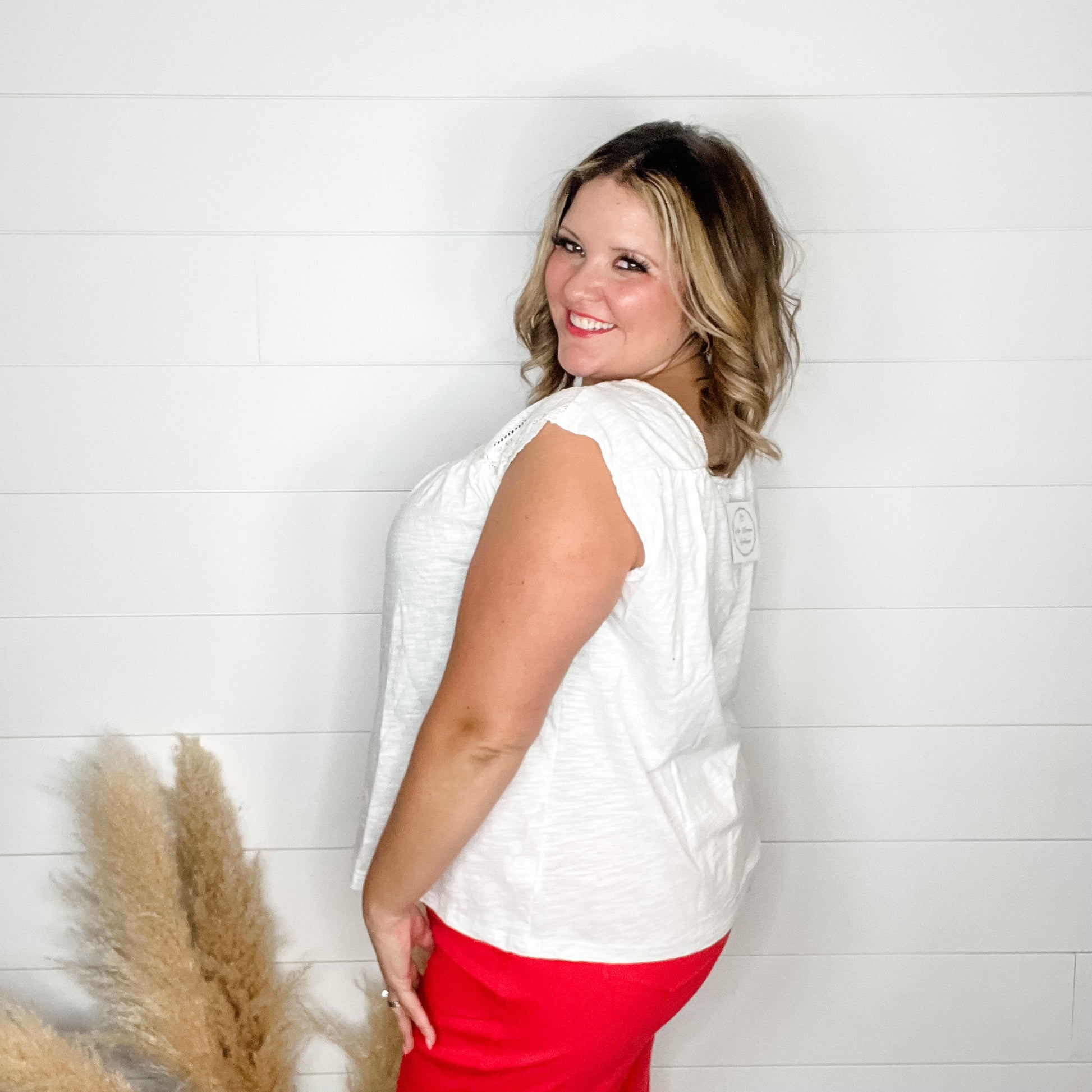 "Mabel" Square Neck Tank with Lace Detail