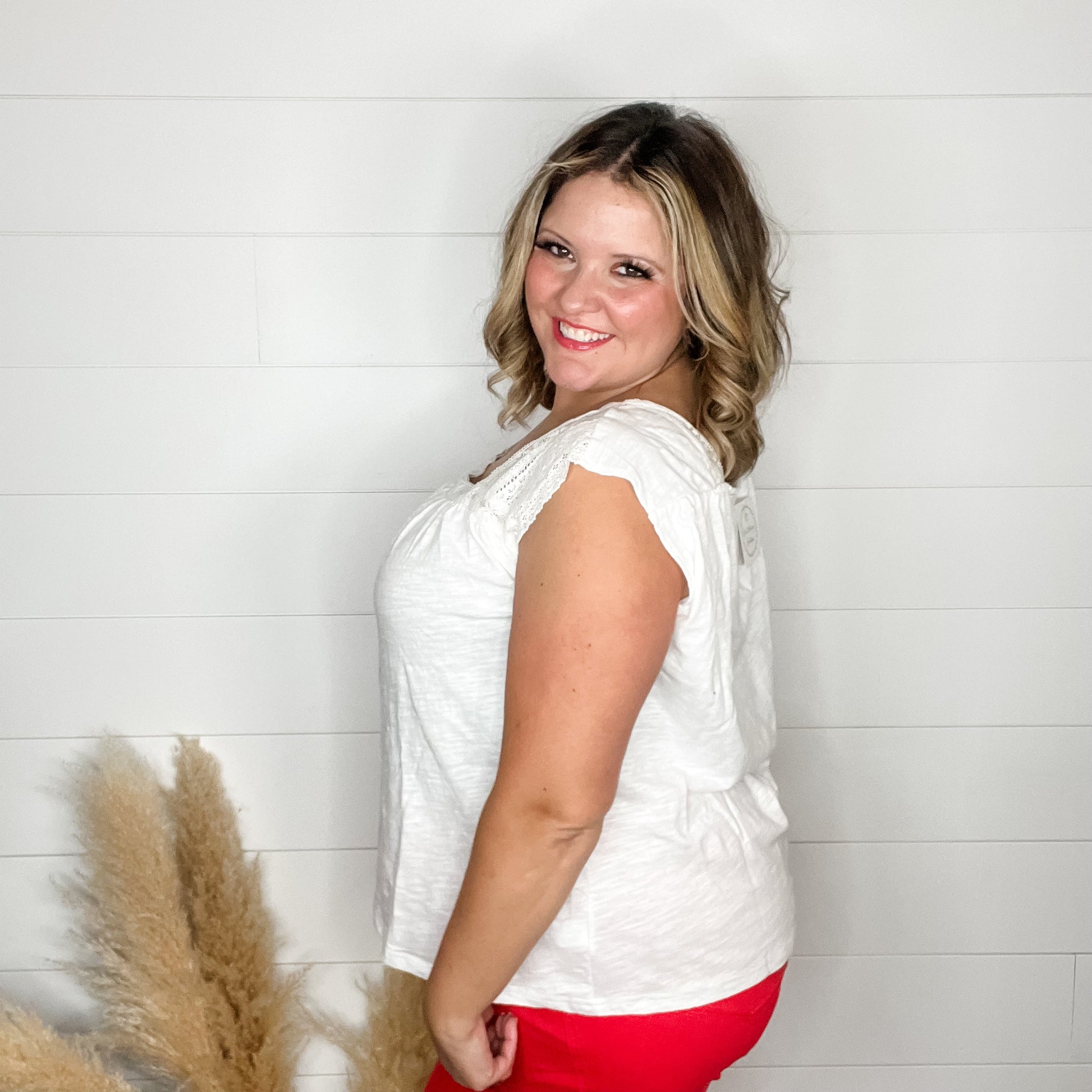 "Mabel" Square Neck Tank with Lace Detail