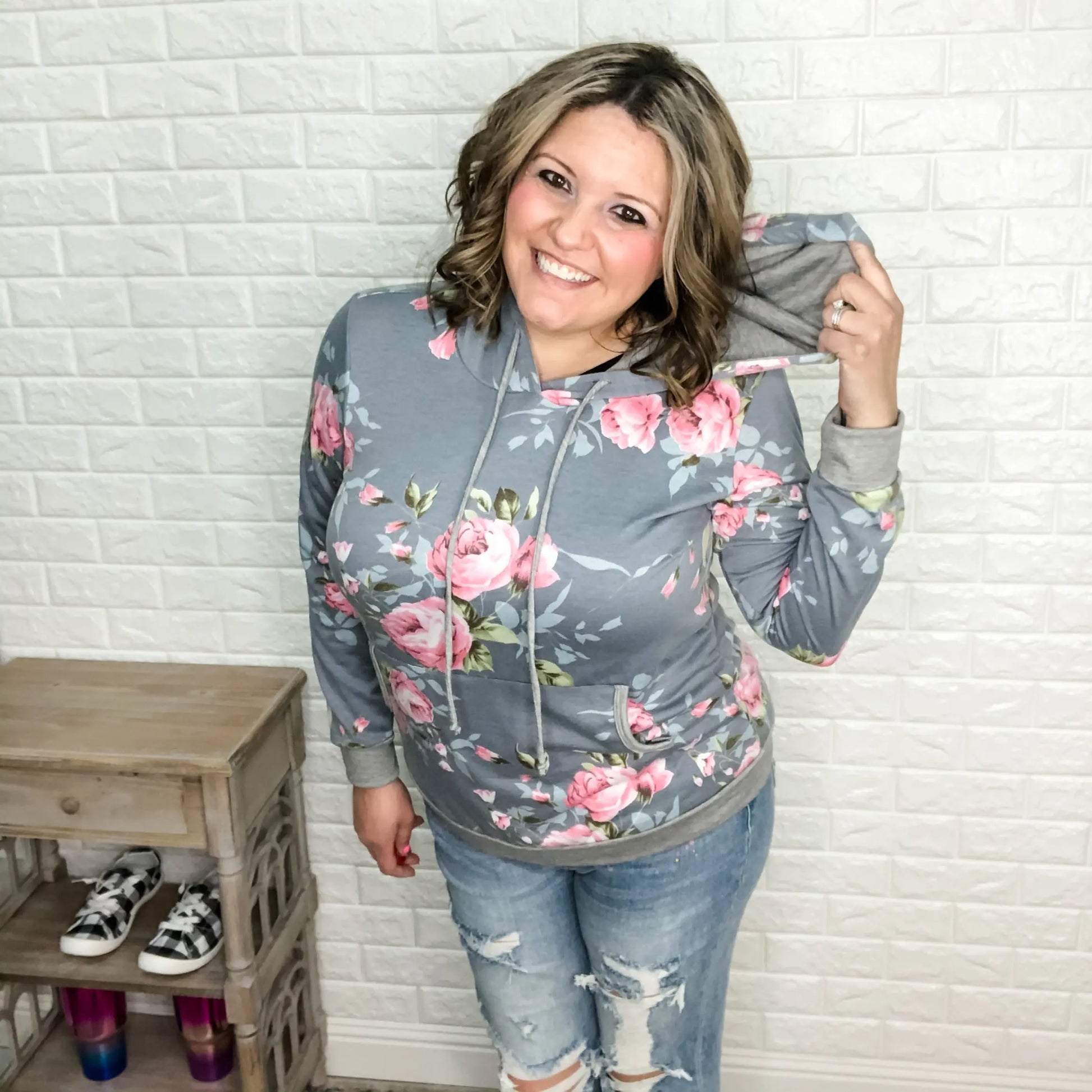 "Madeline" Floral Hoodie with Front Pocket