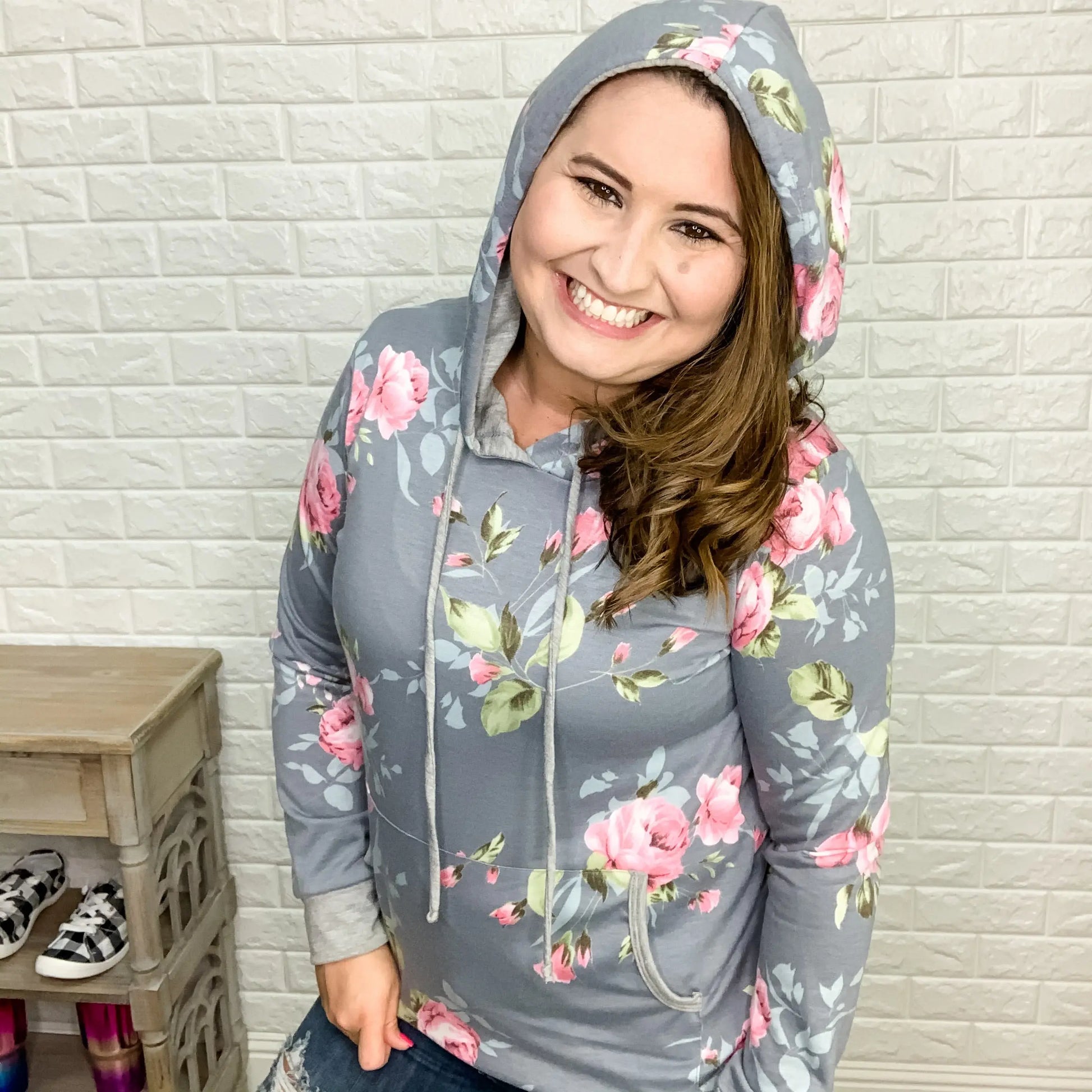 "Madeline" Floral Hoodie with Front Pocket