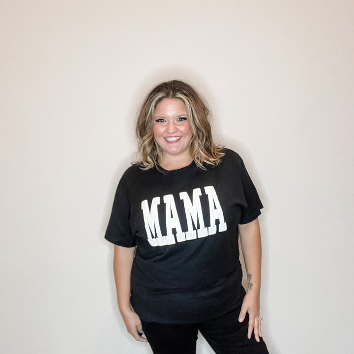 "Mama" White Glitter Puff Graphic Tee