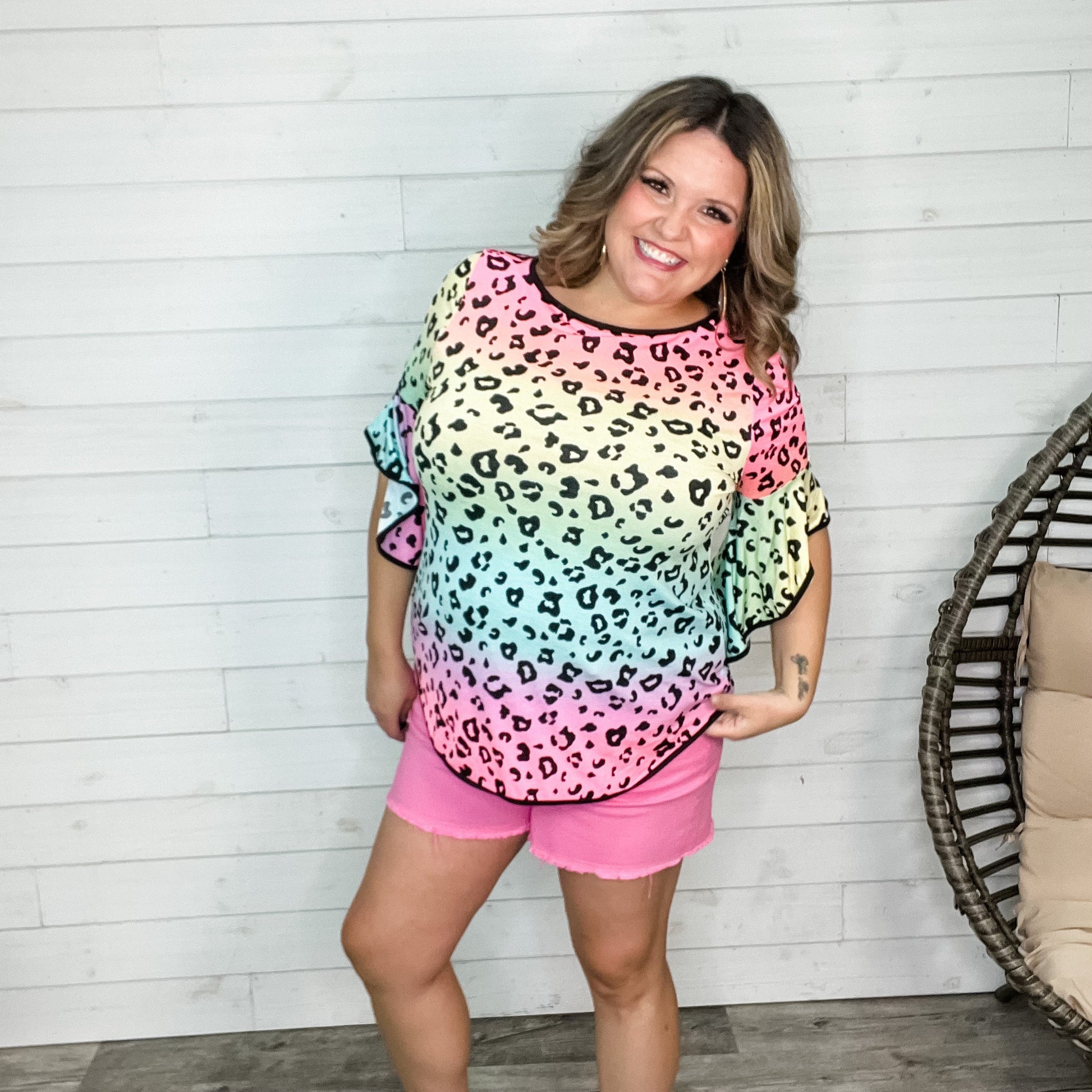 "Martin" Animal Print 3/4 Ruffle Sleeve