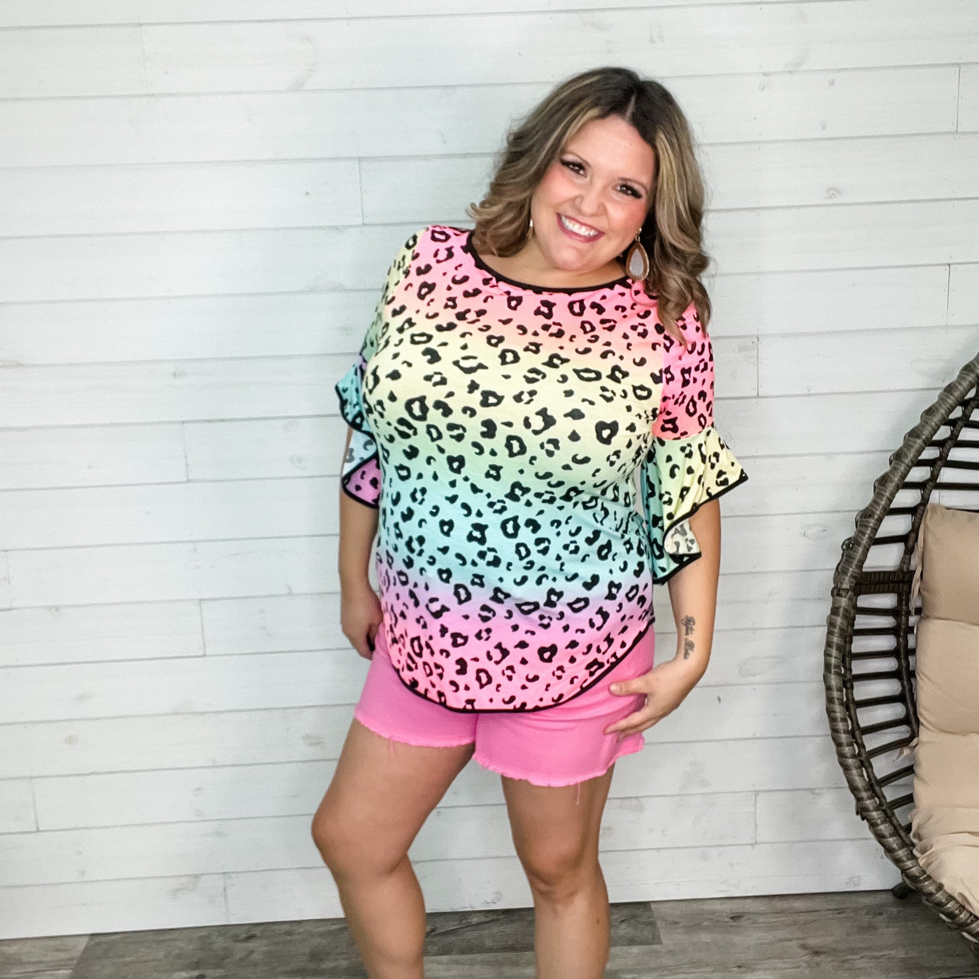 "Martin" Animal Print 3/4 Ruffle Sleeve