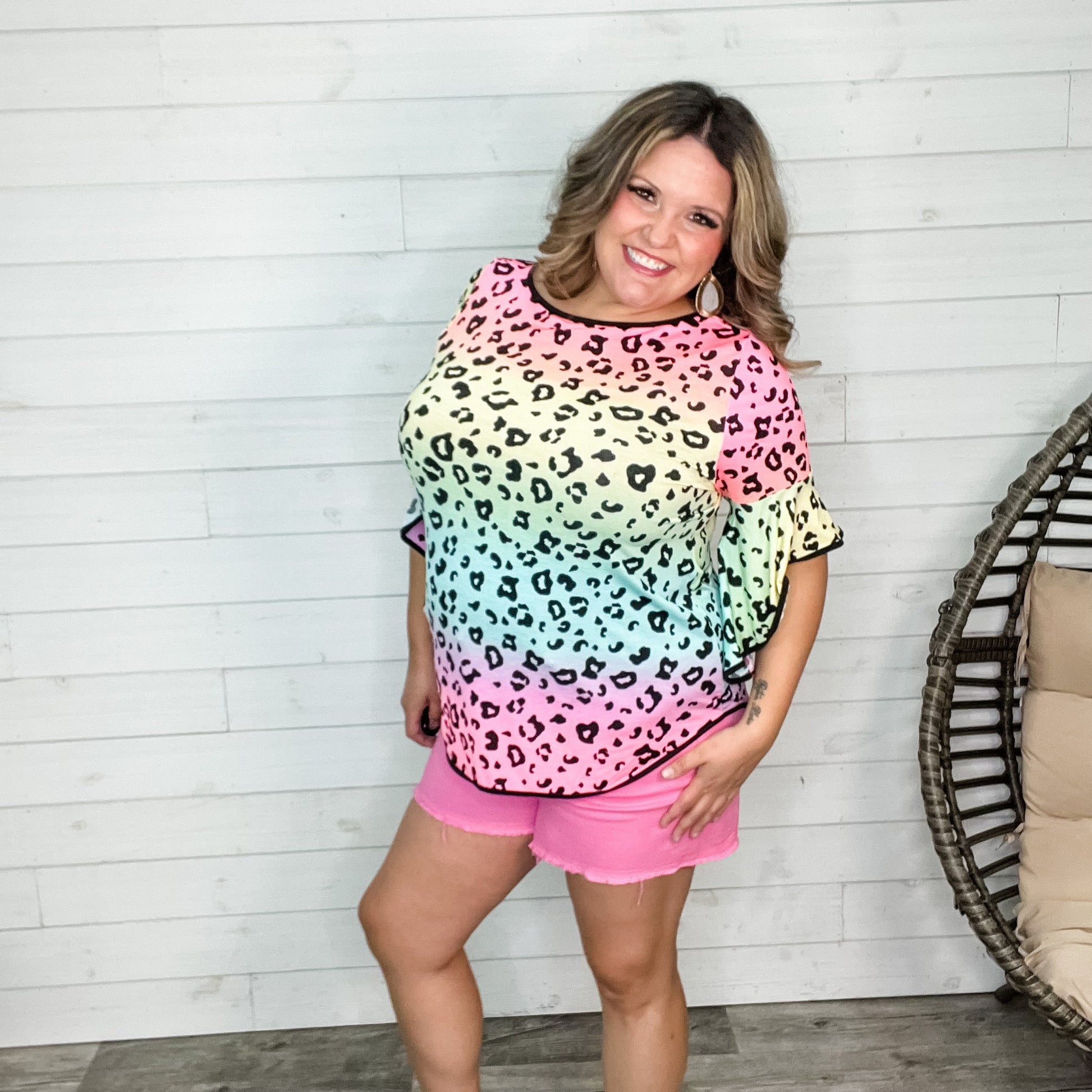 "Martin" Animal Print 3/4 Ruffle Sleeve