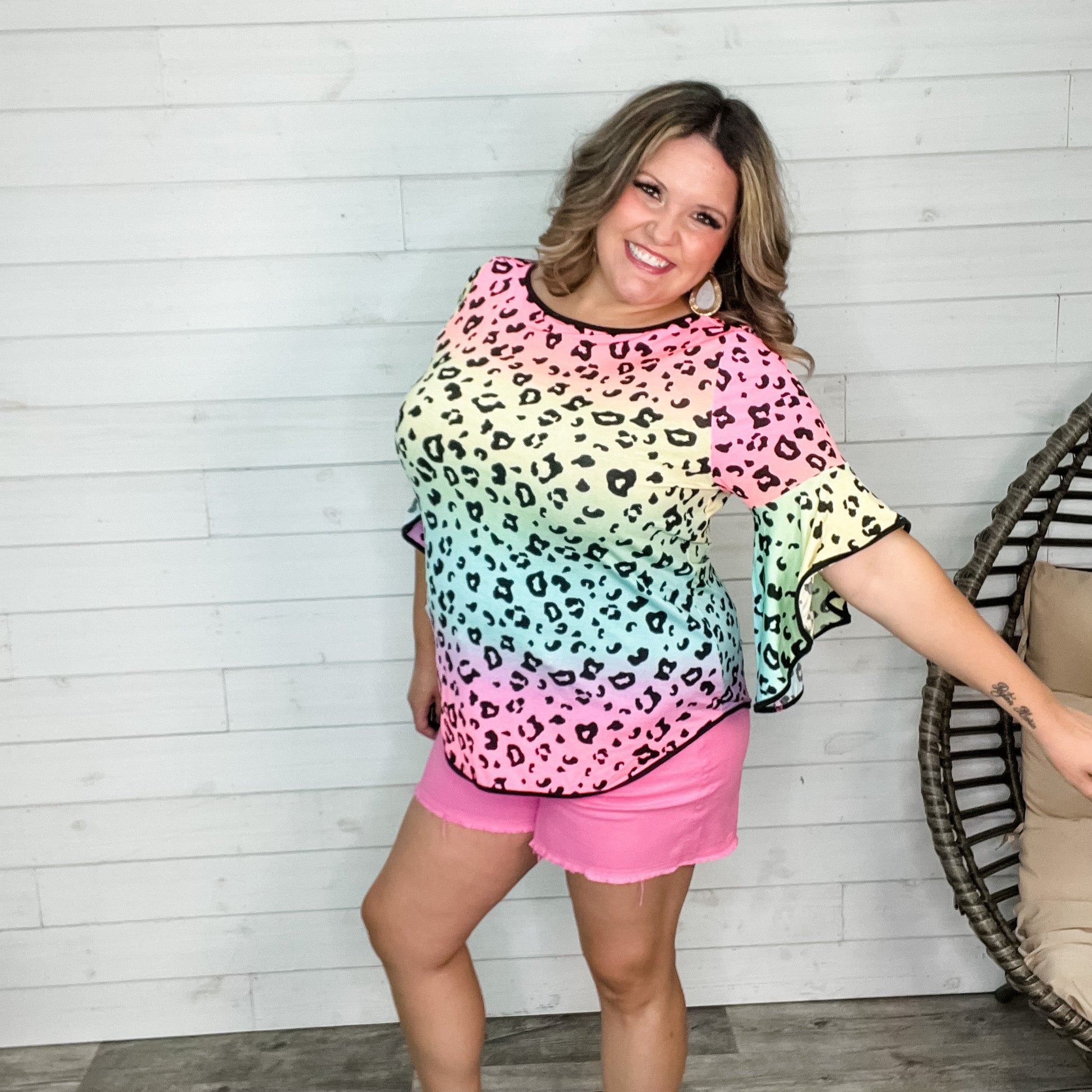 "Martin" Animal Print 3/4 Ruffle Sleeve