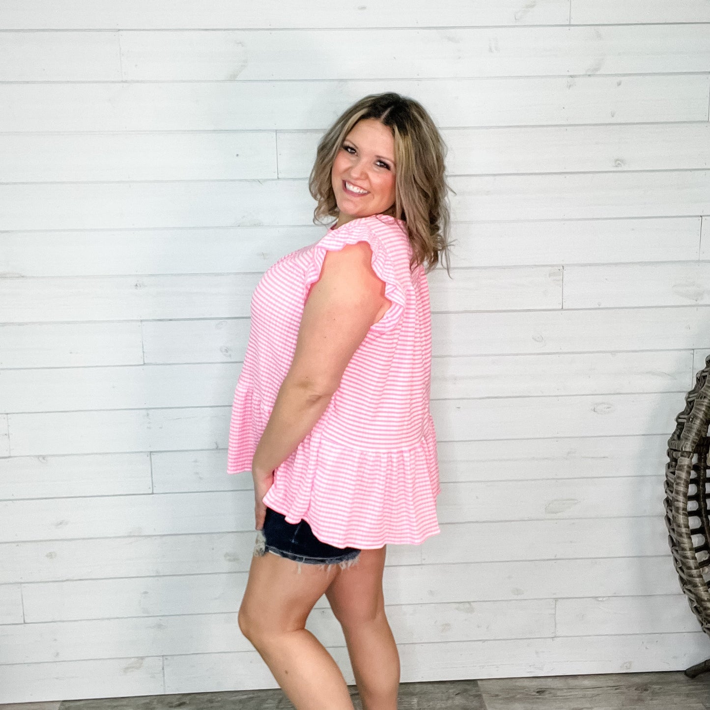 "Meadow" Gingham Ruffle Cap Tiered Top