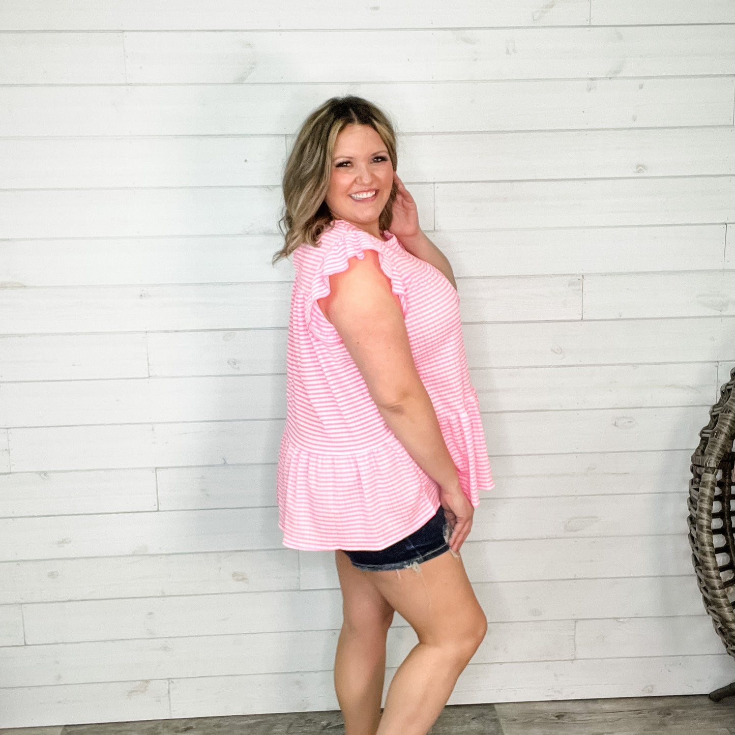 "Meadow" Gingham Ruffle Cap Tiered Top