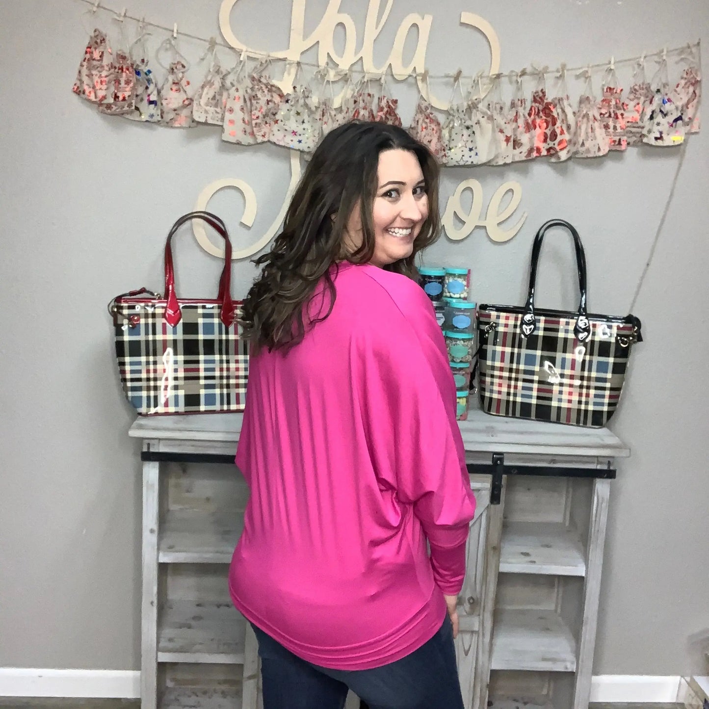"Melody" Oversized Dolman Sleeve Top with Collar Cut Out Design (Pink)