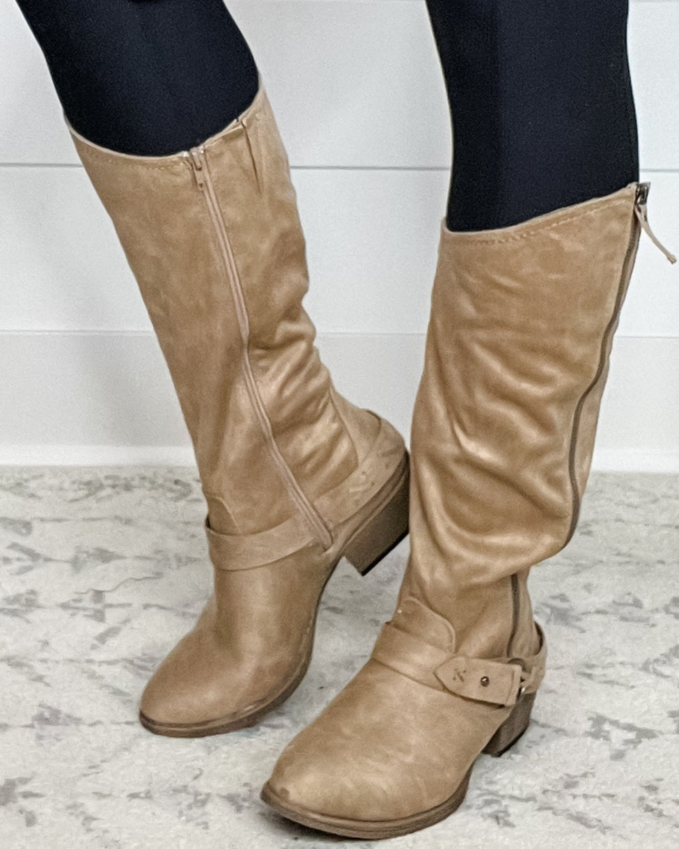 "Merlot" Tall Side Zip Boot (Cream)