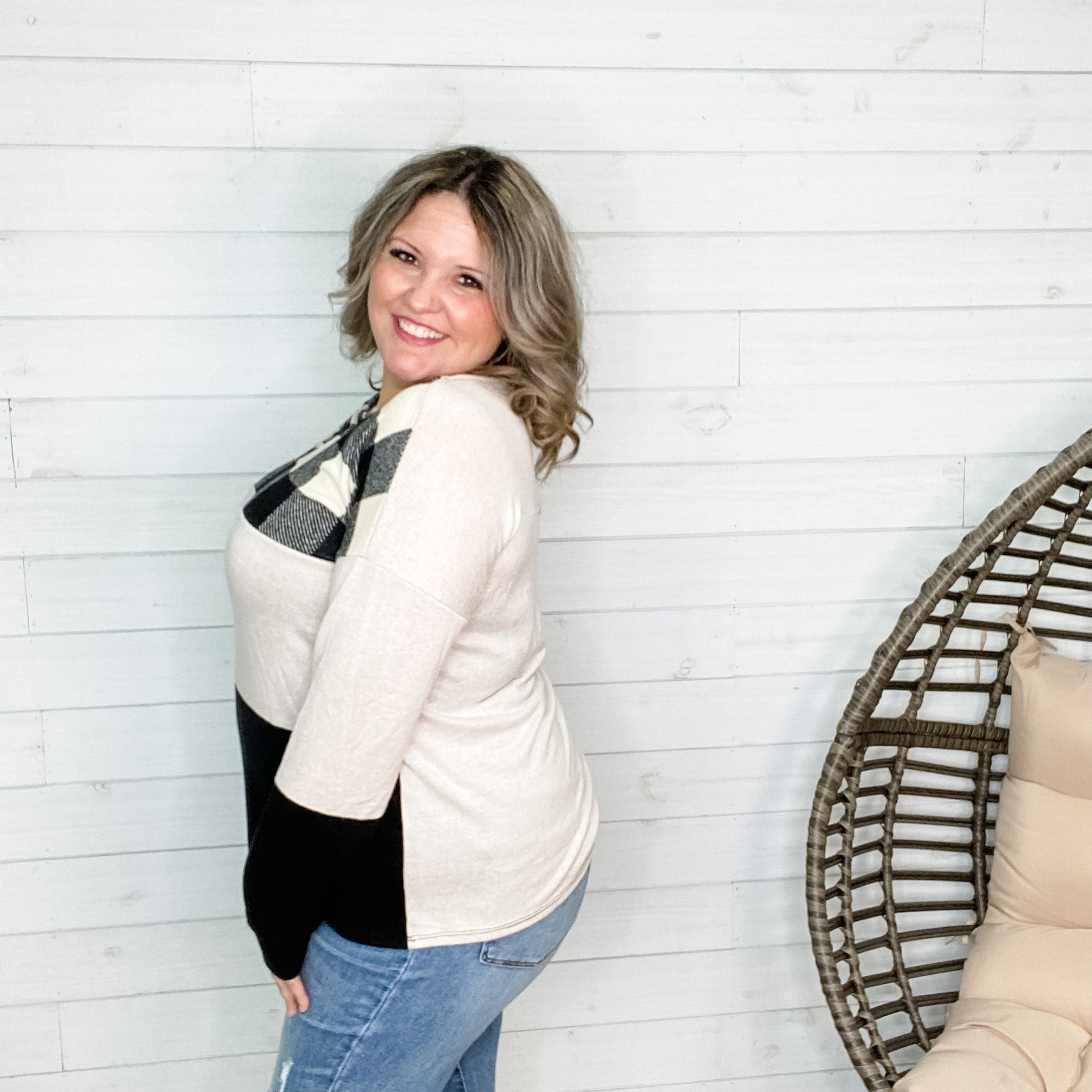 "Micah" Long Sleeve V Neck with Loop Front Detail