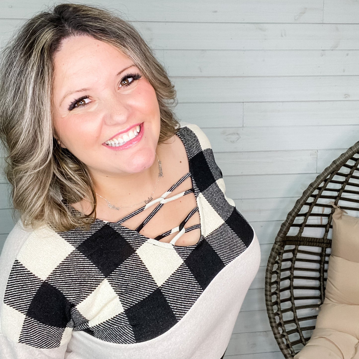 "Micah" Long Sleeve V Neck with Loop Front Detail