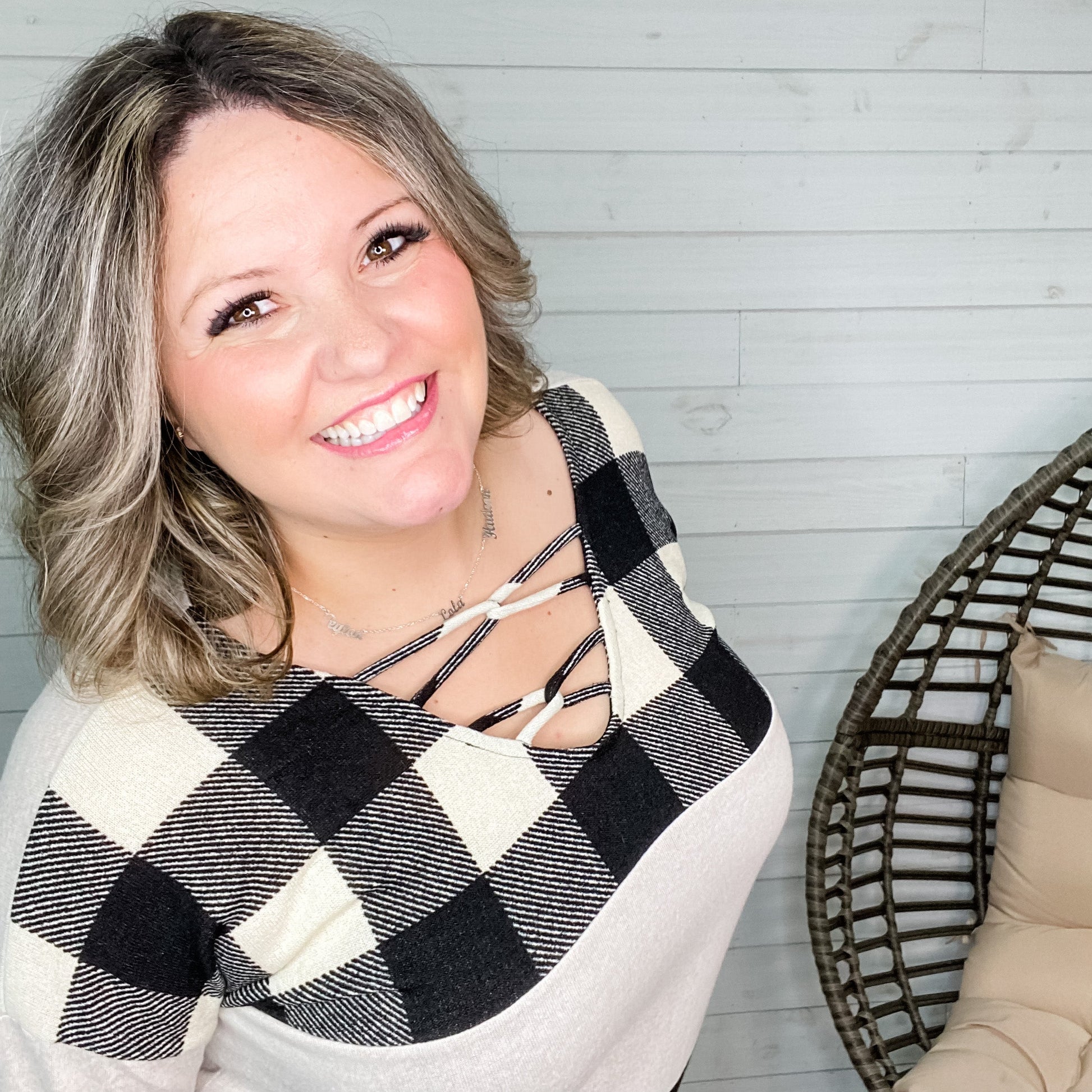 "Micah" Long Sleeve V Neck with Loop Front Detail