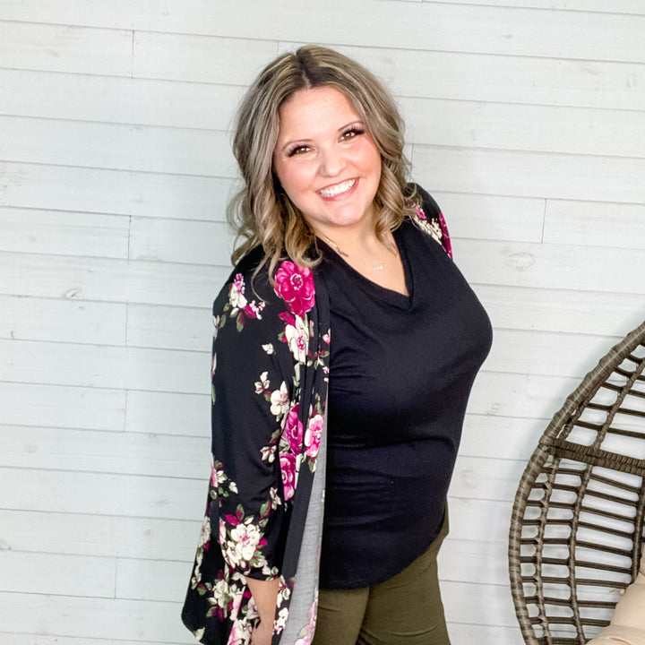 "Midnight Bloom" Floral 3/4 Cardigan