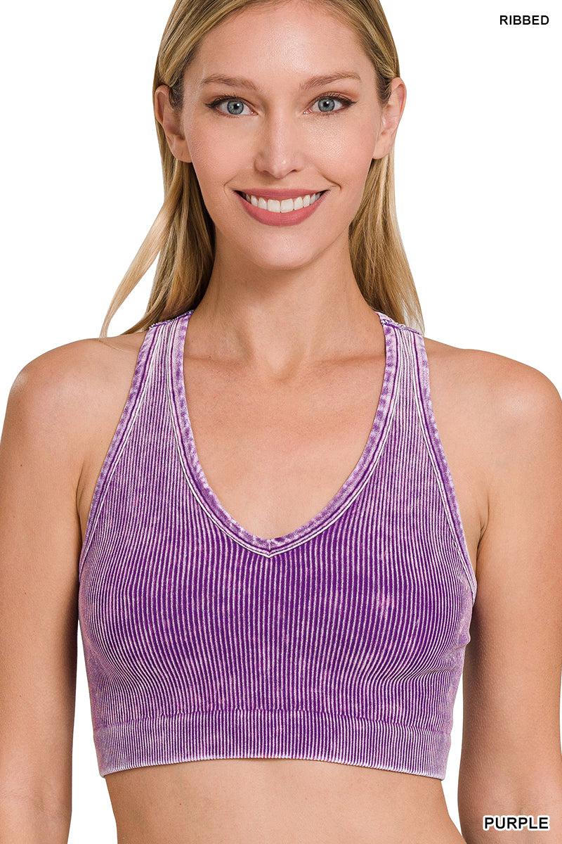 Mineral Wash Ribbed Cropped Racerback Bralette Tank (Multiple Colors)