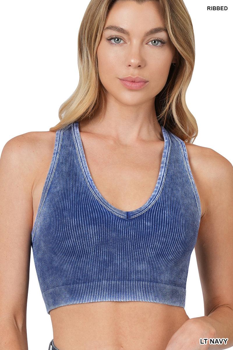 Mineral Wash Ribbed Cropped Racerback Bralette Tank (Multiple Colors)