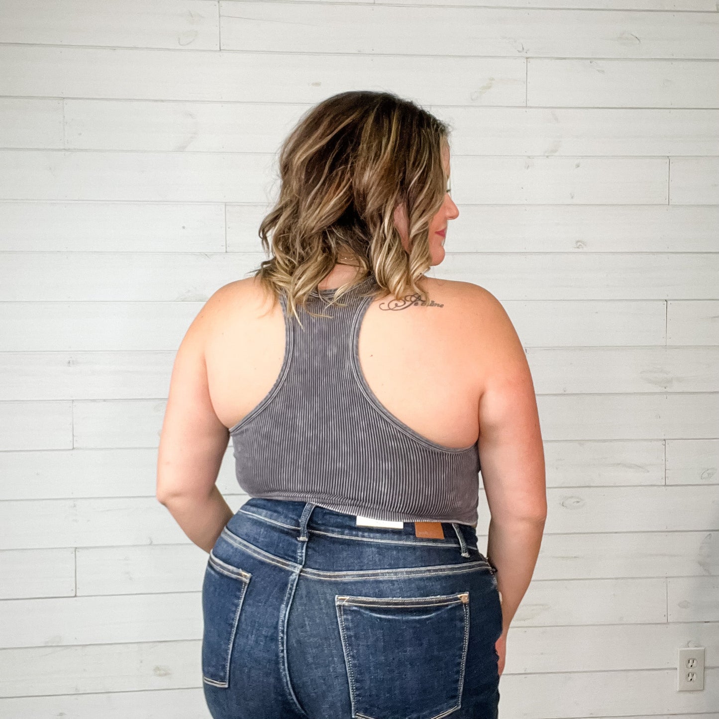 Mineral Wash Ribbed Cropped Racerback Bralette Tank (Multiple Colors)