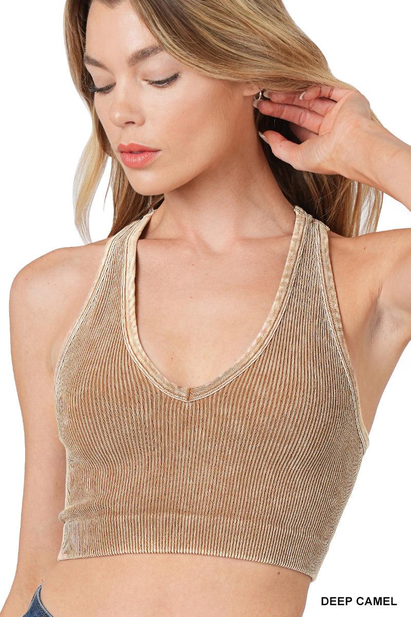 Mineral Wash Ribbed Cropped Racerback Bralette Tank (Multiple Colors)