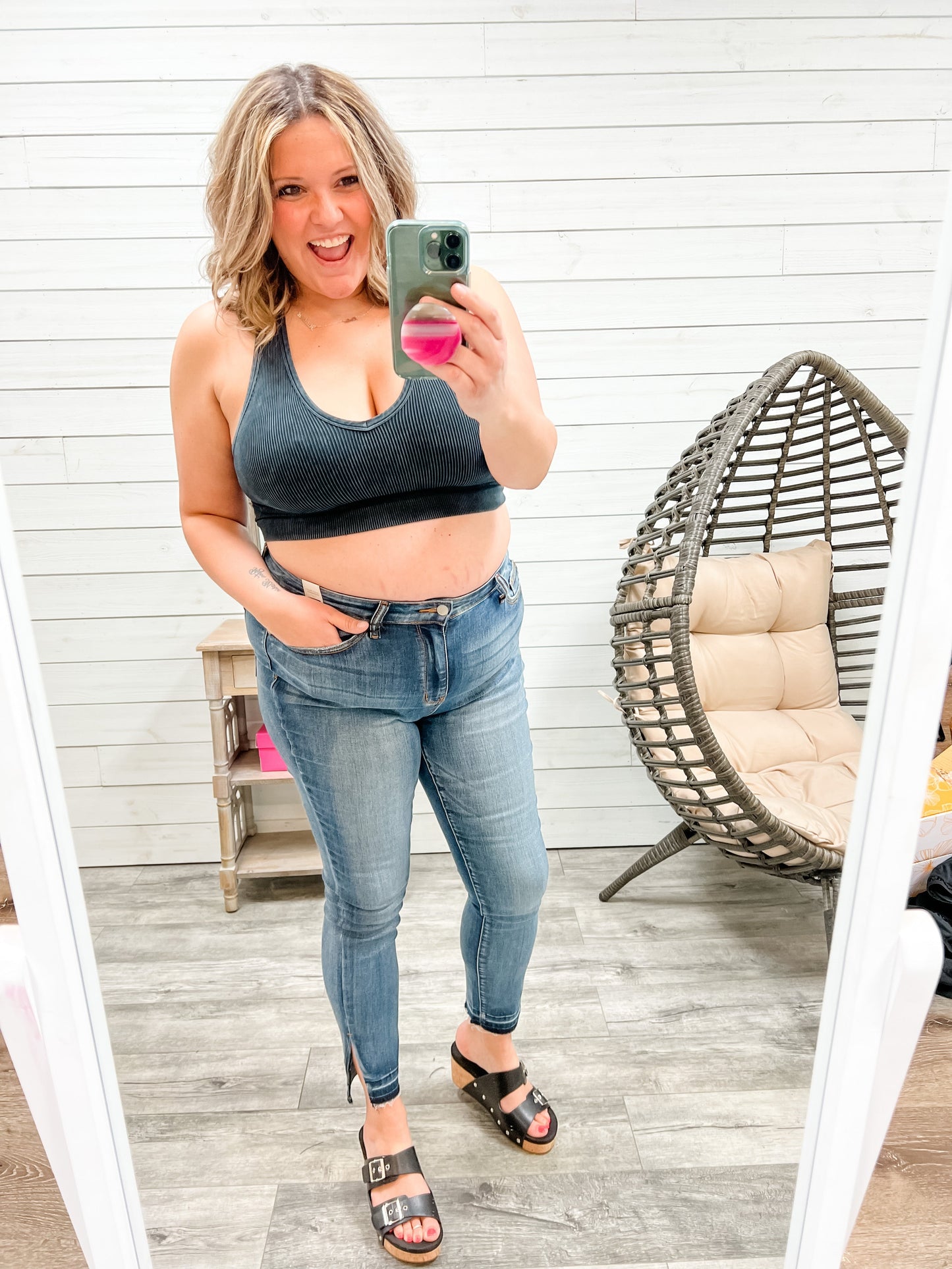 Mineral Wash Ribbed Cropped Racerback Bralette Tank (Multiple Colors)