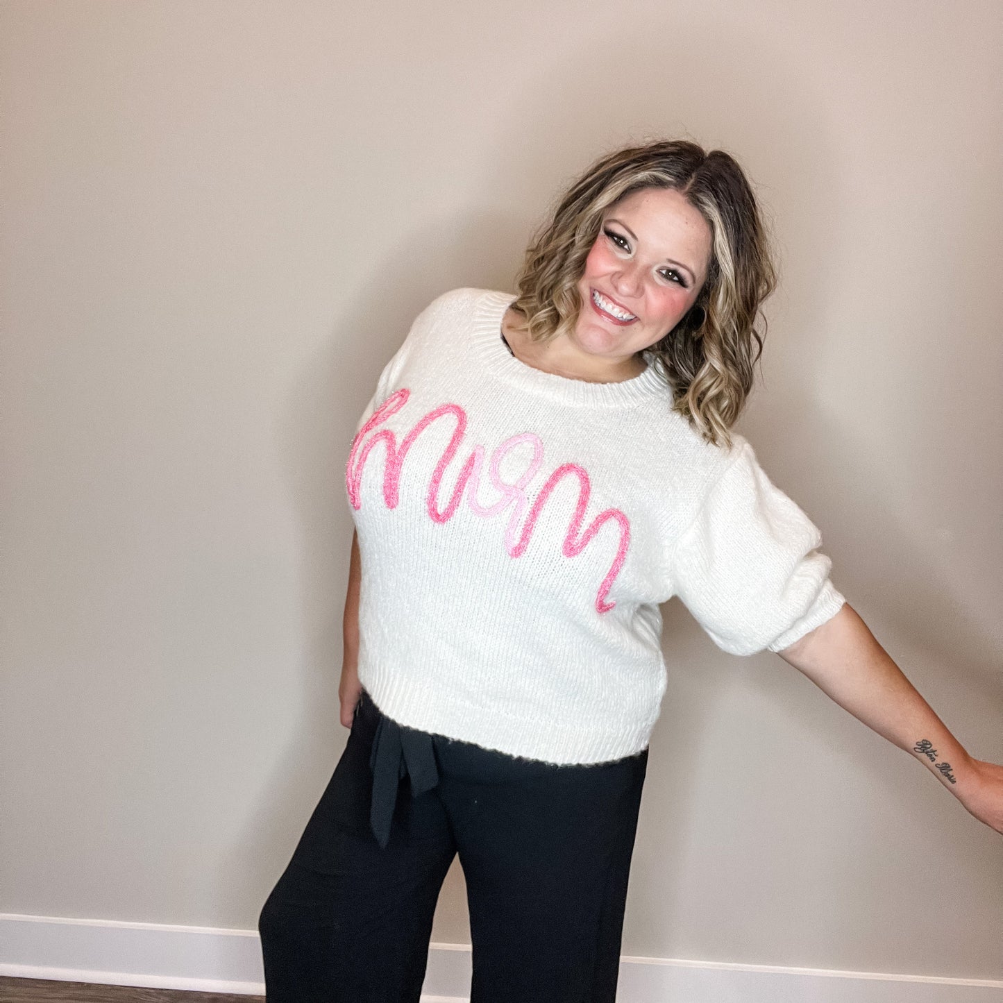"Mom" Short Sleeve Sweater
