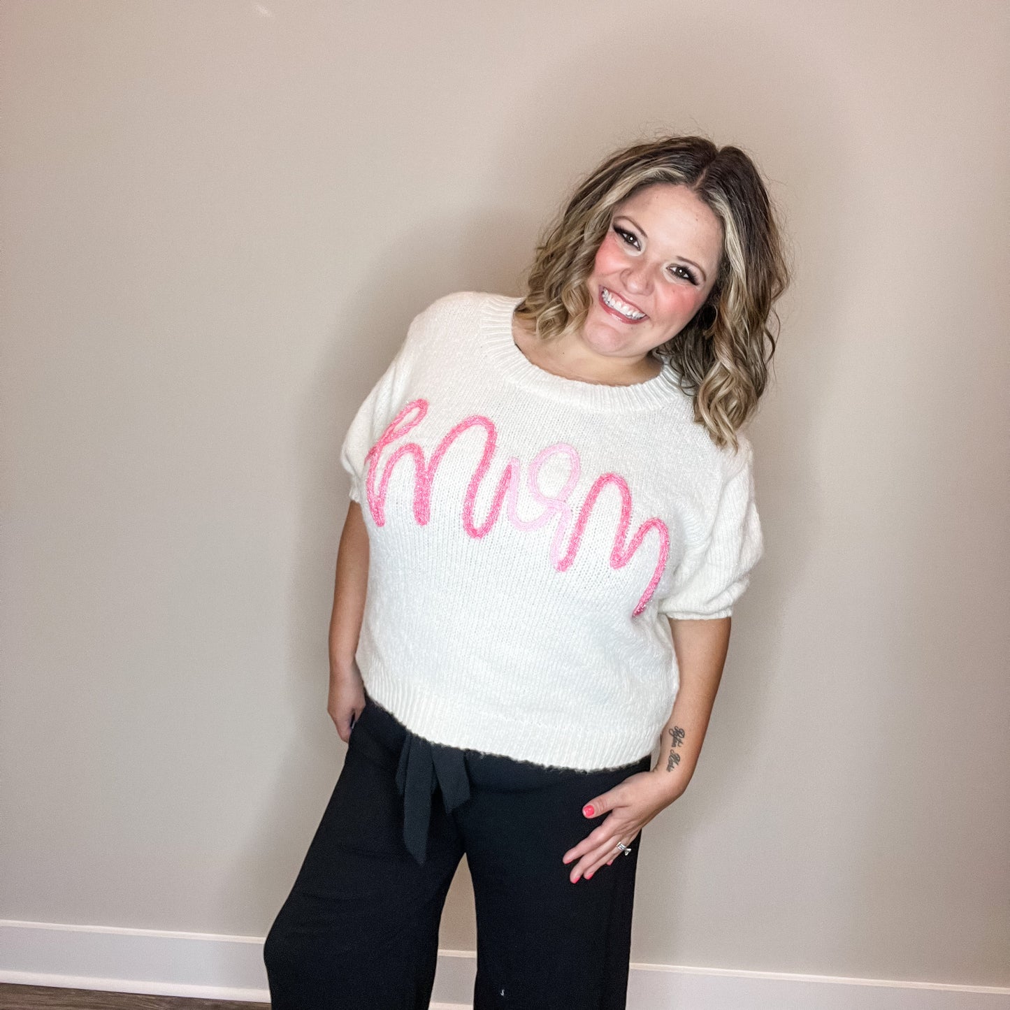 "Mom" Short Sleeve Sweater