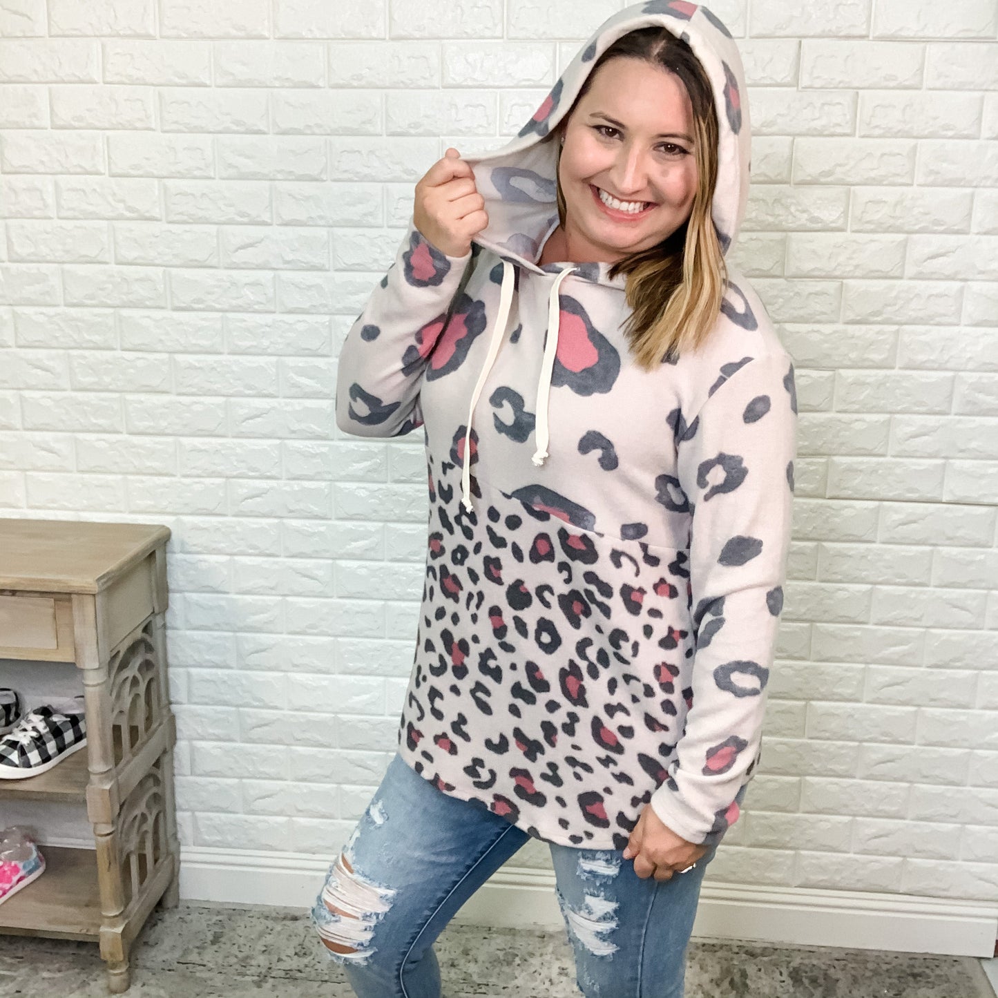 "Monica" Animal Print Fleece Hoodie