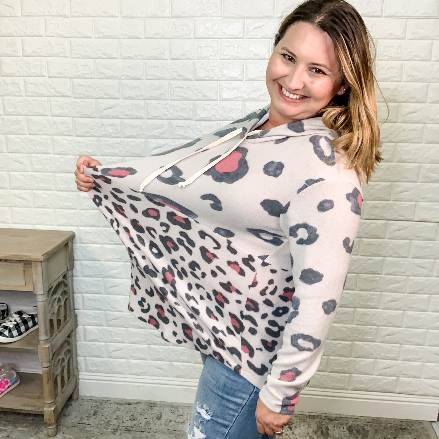 "Monica" Animal Print Fleece Hoodie