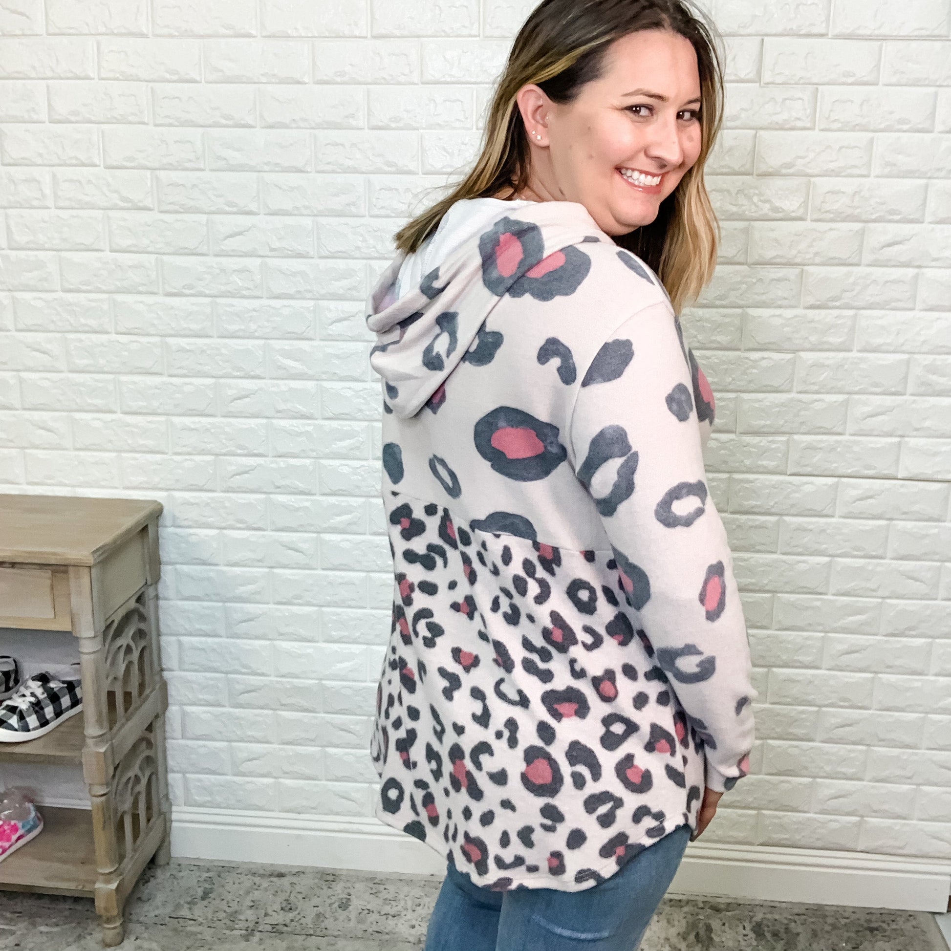 "Monica" Animal Print Fleece Hoodie