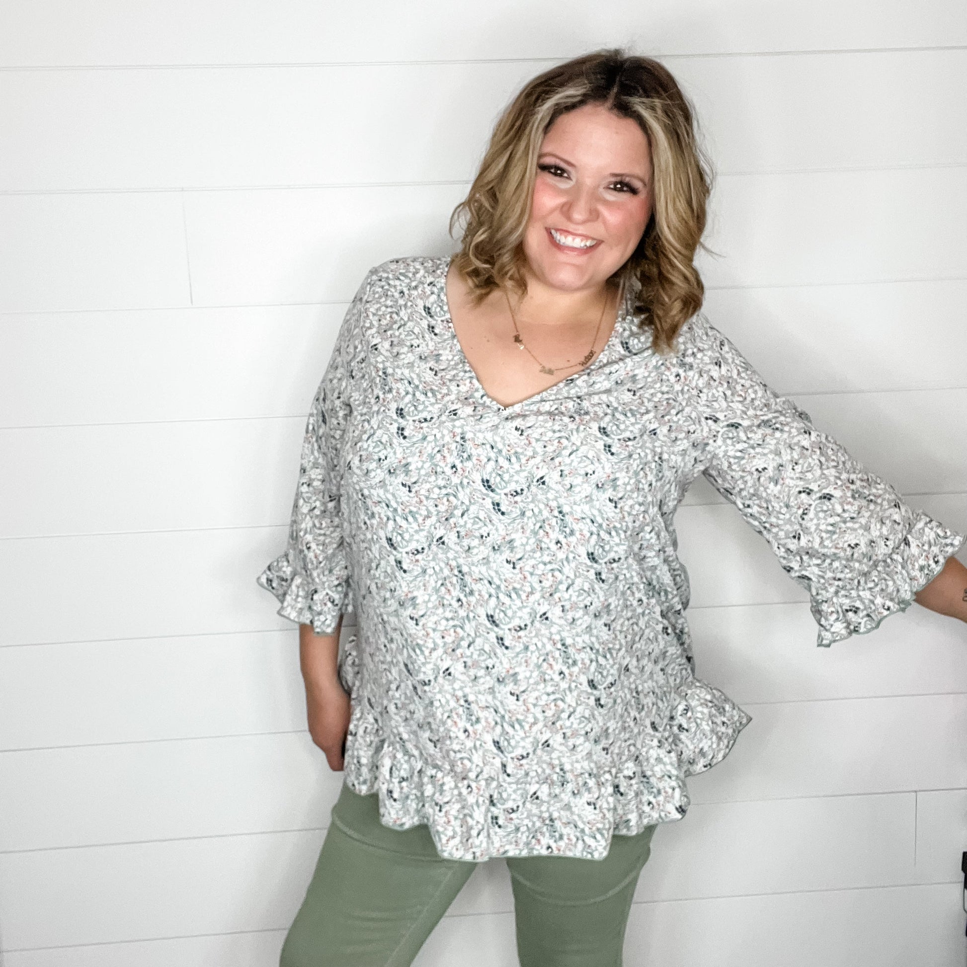 "Morningside" Floral 3/4 Sleeve Peasant Style Tops