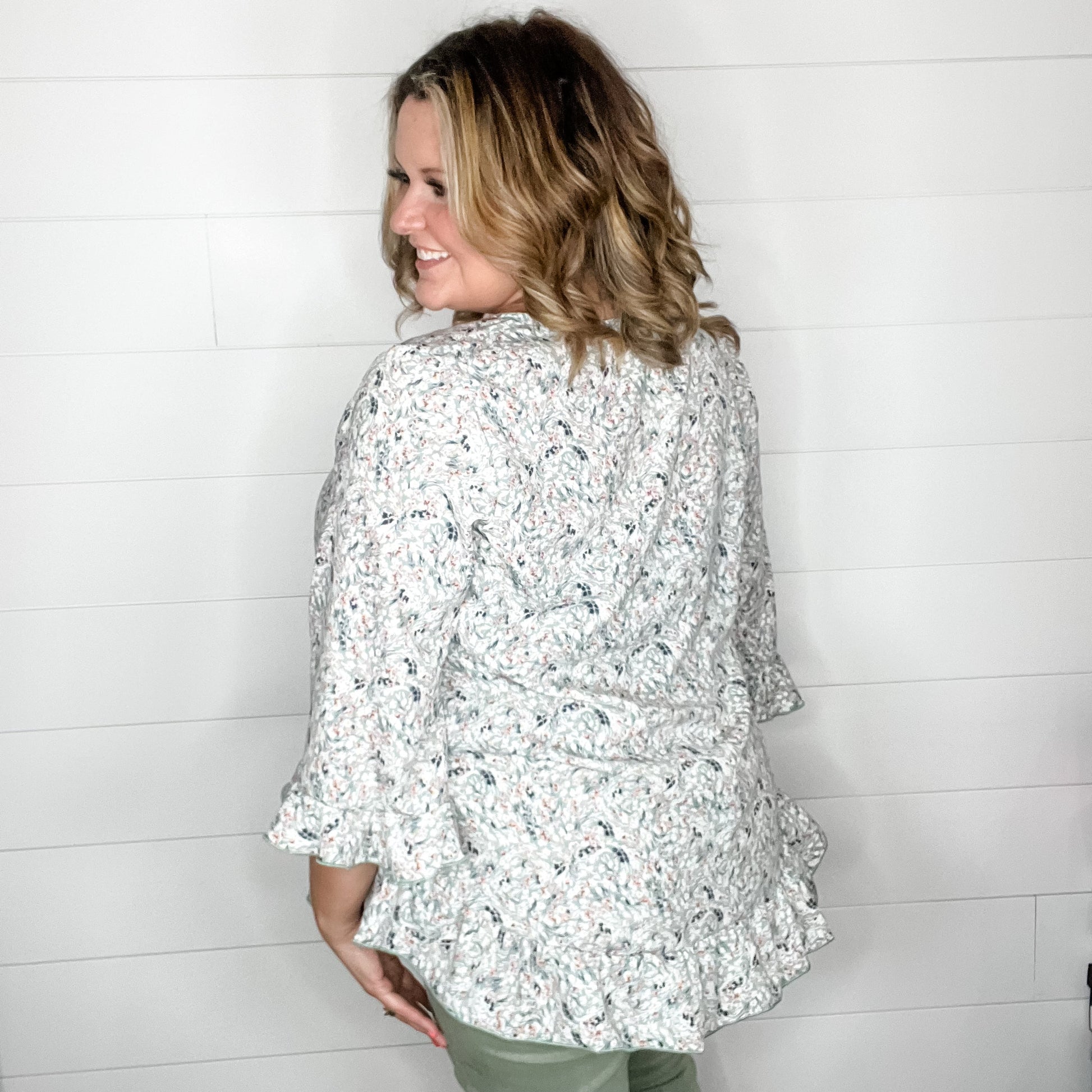 "Morningside" Floral 3/4 Sleeve Peasant Style Tops