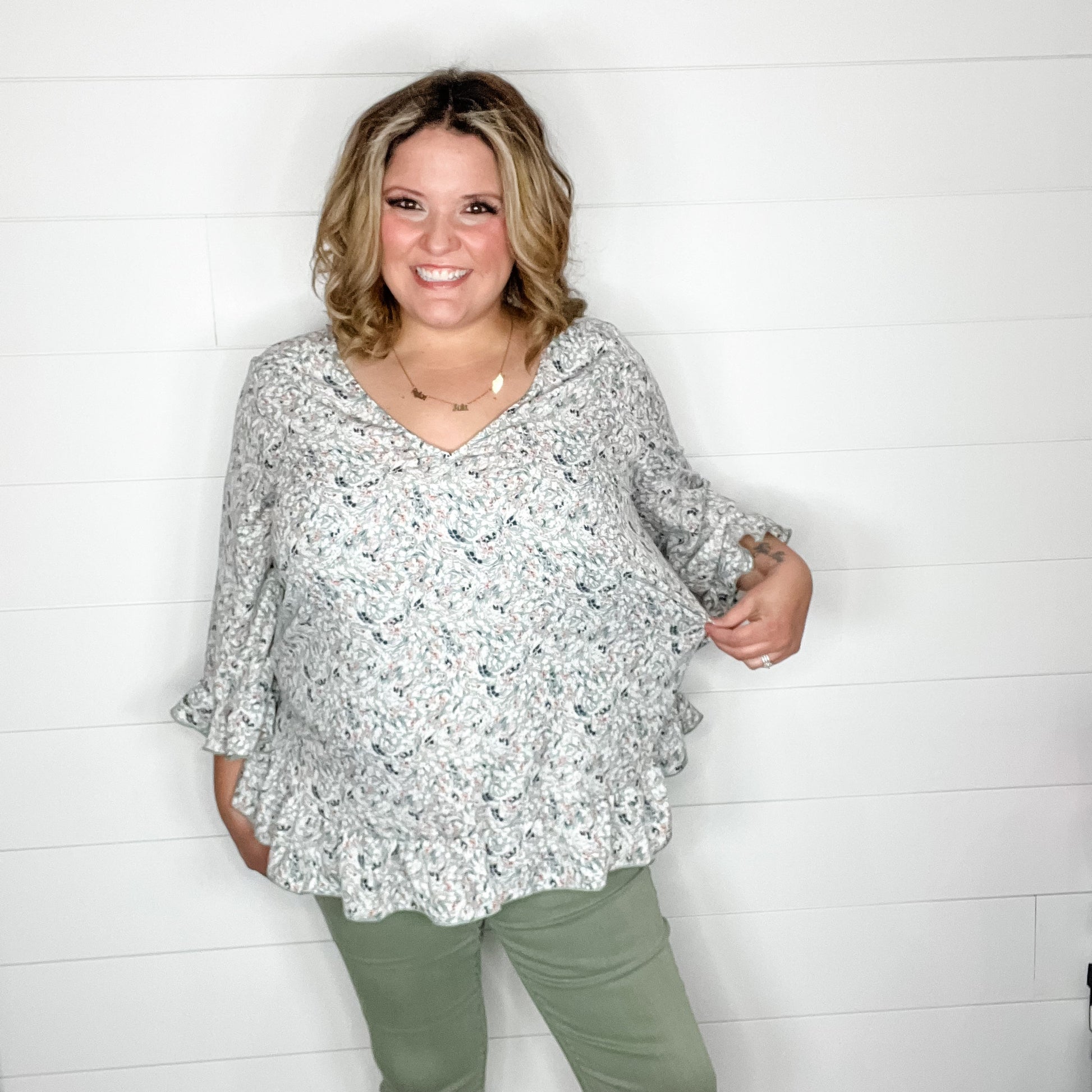 "Morningside" Floral 3/4 Sleeve Peasant Style Tops