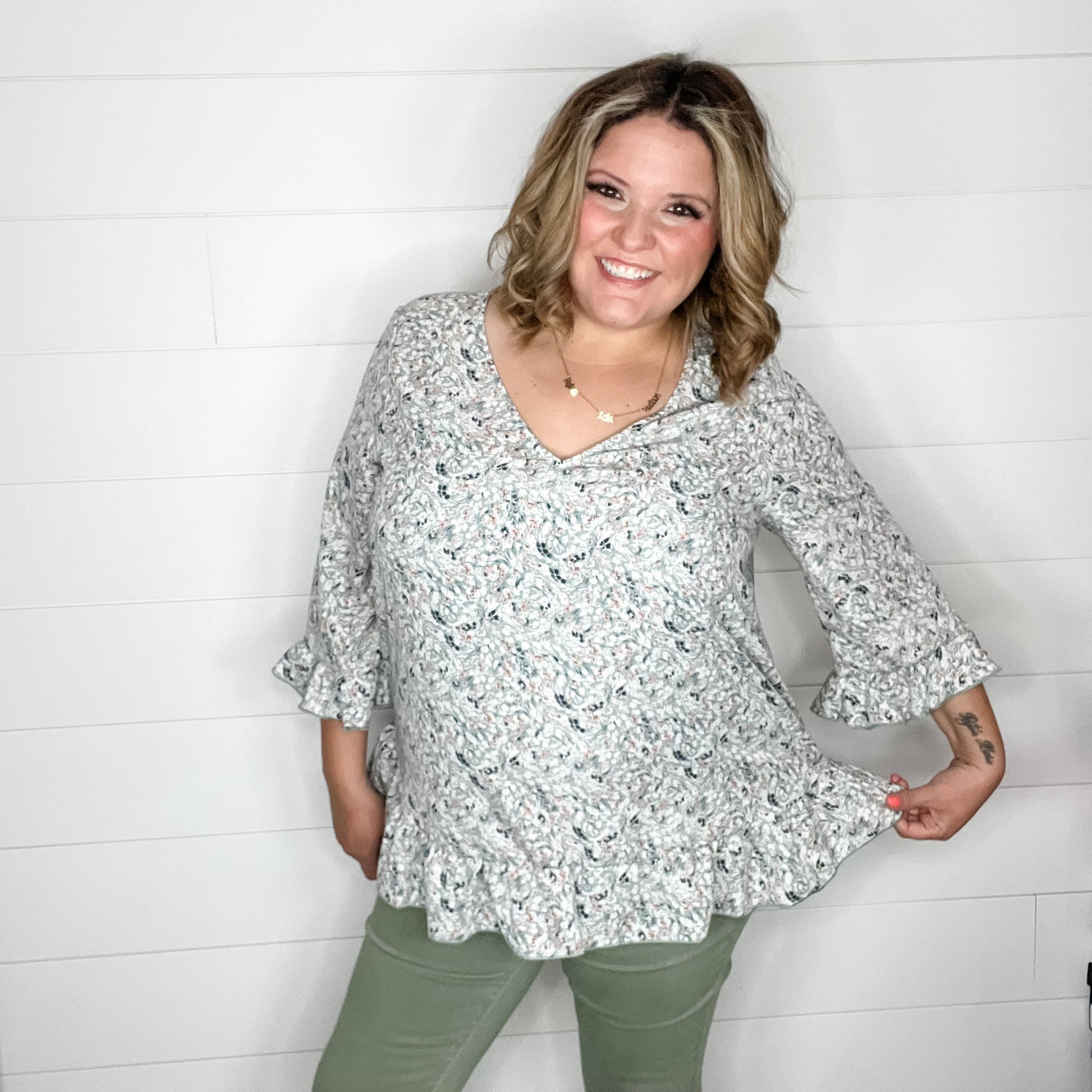 "Morningside" Floral 3/4 Sleeve Peasant Style Tops