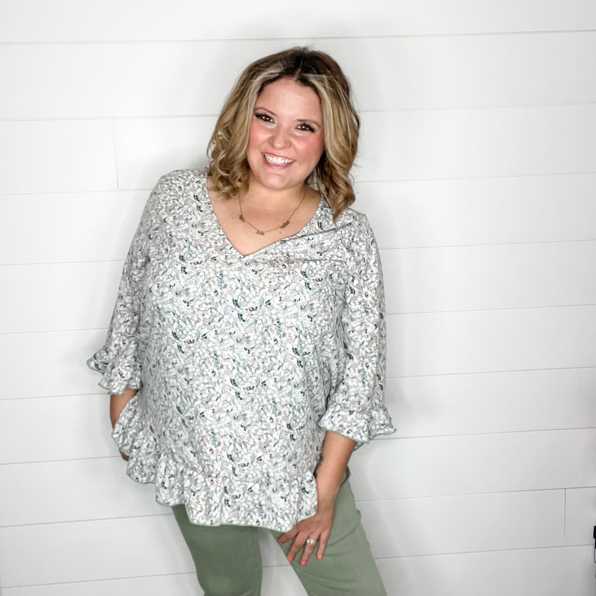 "Morningside" Floral 3/4 Sleeve Peasant Style Tops