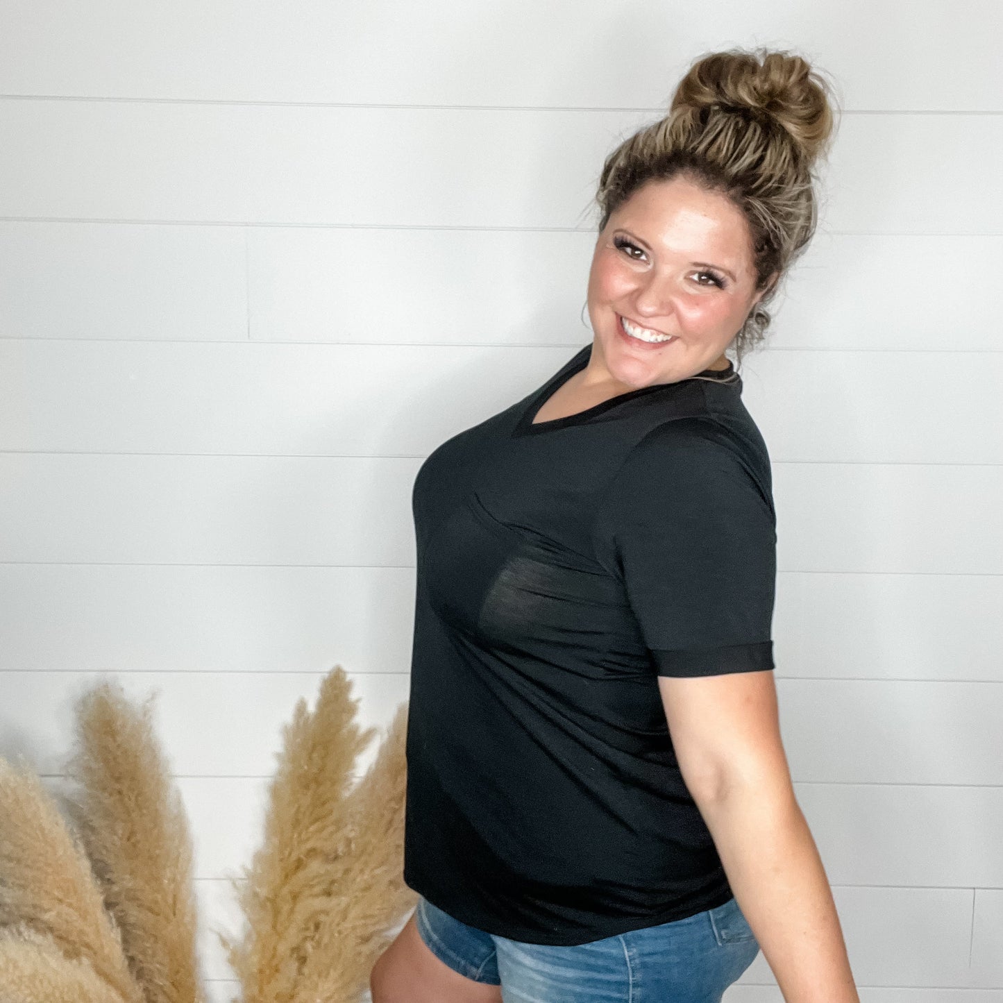 "Naive" V Neck Boyfriend Tee with Pocket